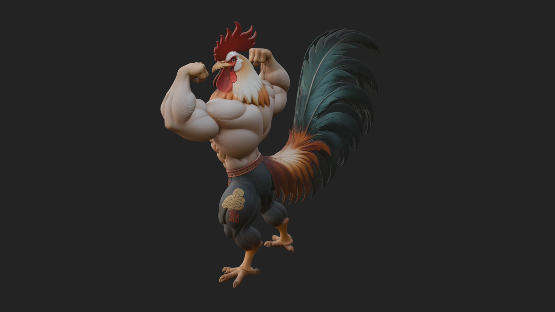 Muscular Rooster Statue Design 1 3D Print Model 3D Model
