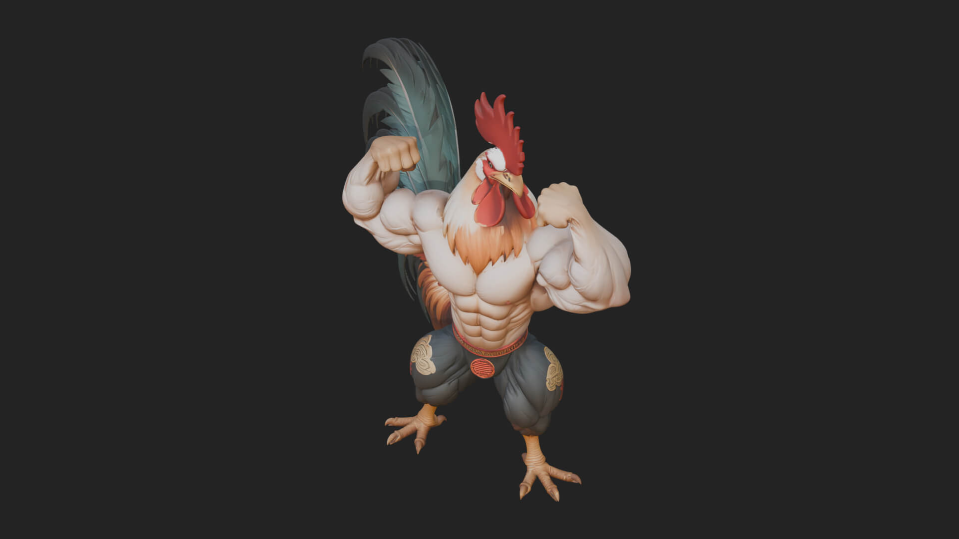 Muscular Rooster Statue Design 1 3D Print Model 3D Model