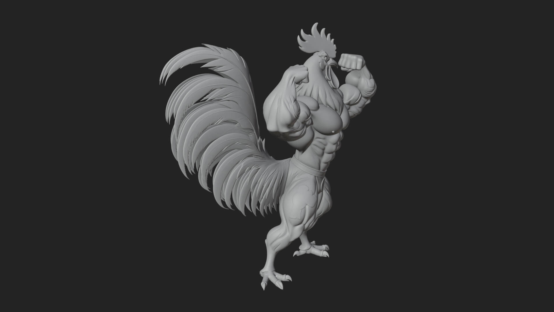 Muscular Rooster Statue Design 1 3D Print Model 3D Model