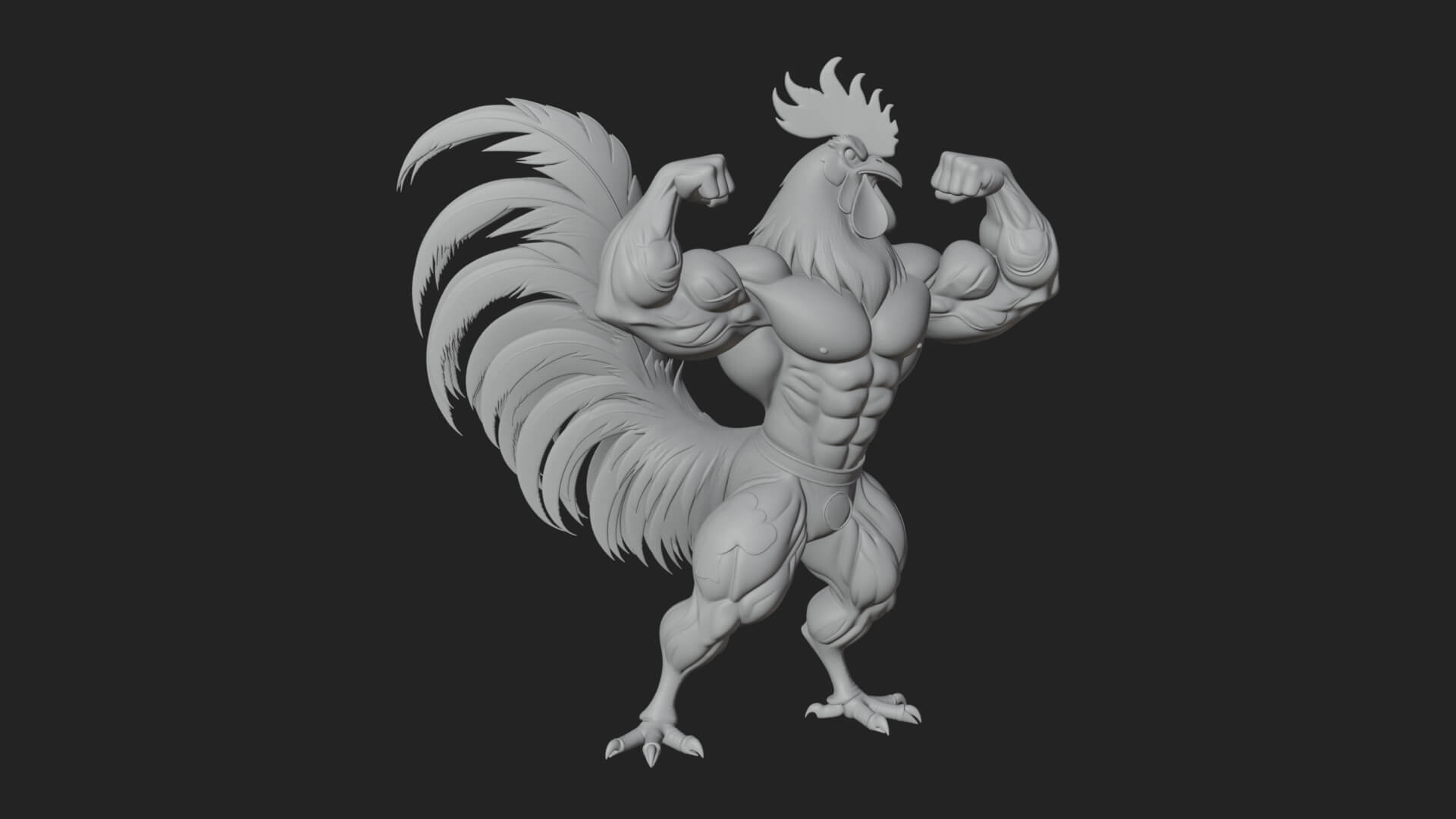 Muscular Rooster Statue Design 1 3D Print Model 3D Model