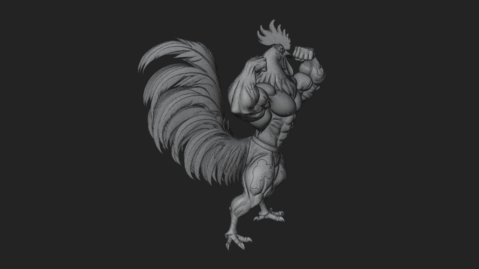 Muscular Rooster Statue Design 1 3D Print Model 3D Model