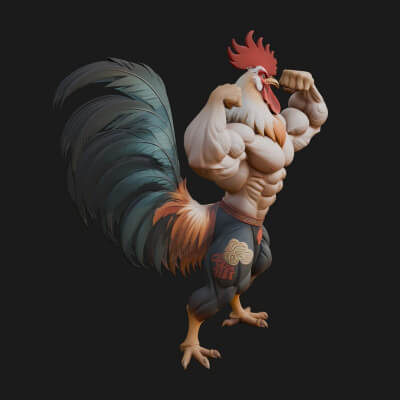 Muscular Rooster Statue Design 1 3D Print Model