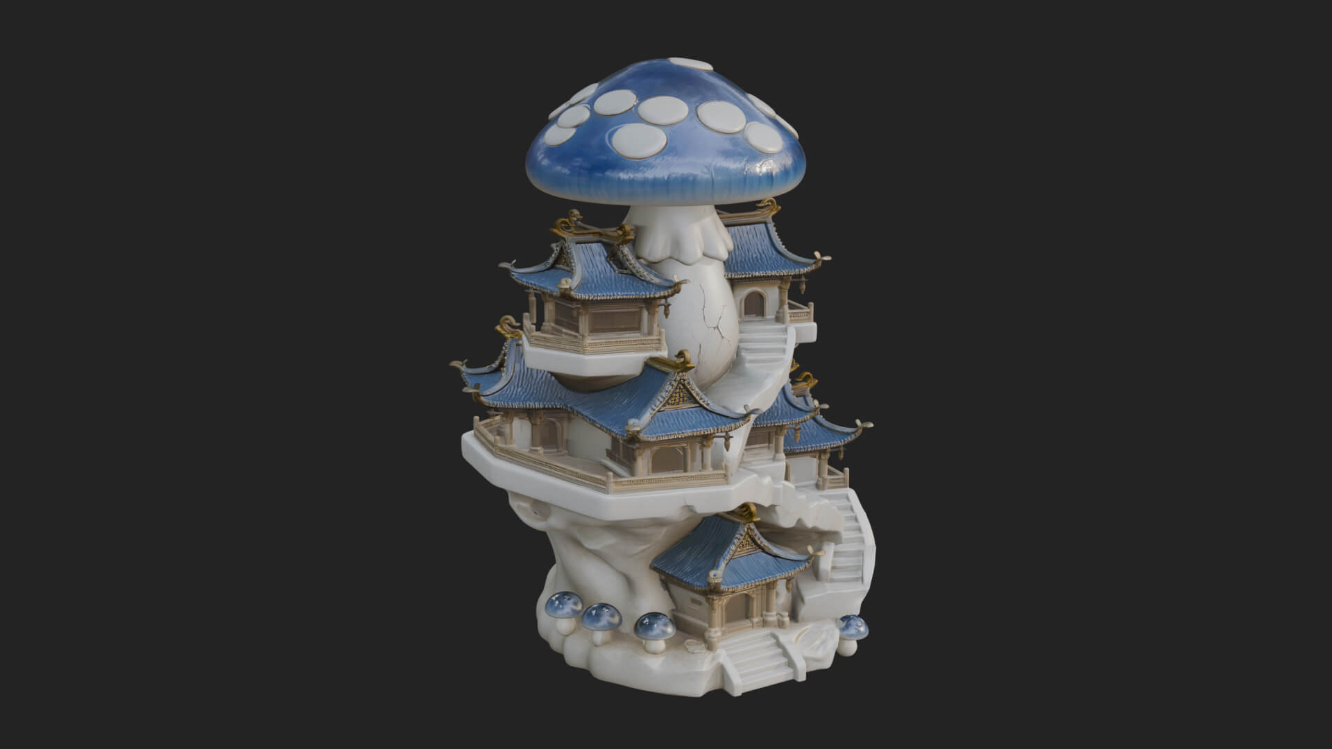 Mushroom Cap Pagoda Tower Design 1 3D Print Model 3D Model