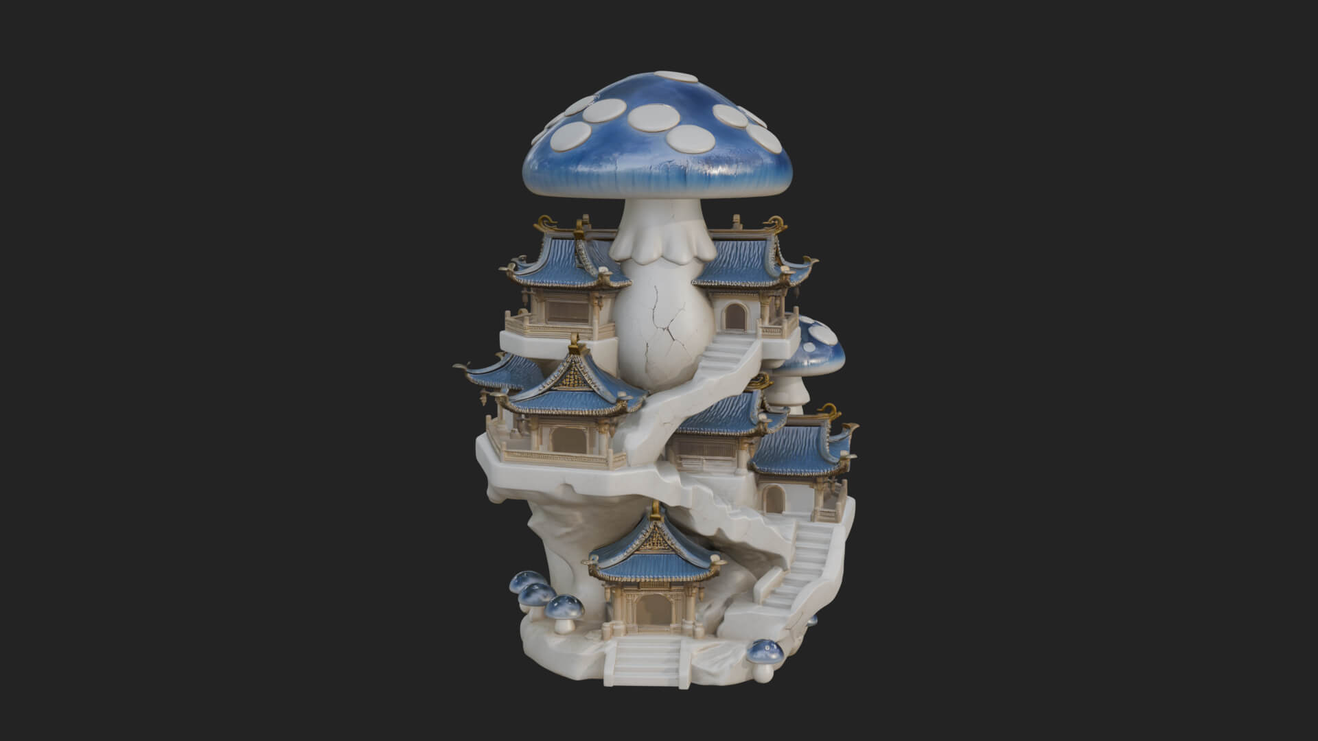 Mushroom Cap Pagoda Tower Design 1 3D Print Model 3D Model