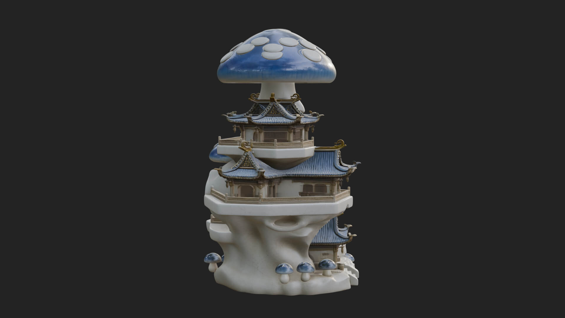 Mushroom Cap Pagoda Tower Design 1 3D Print Model 3D Model