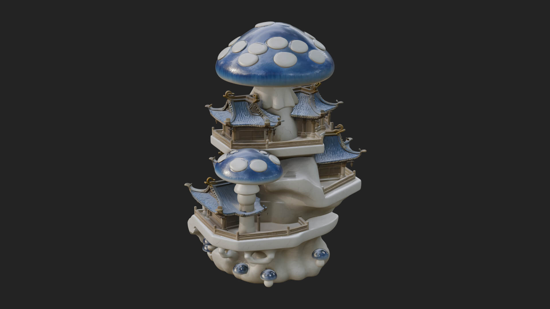 Mushroom Cap Pagoda Tower Design 1 3D Print Model 3D Model