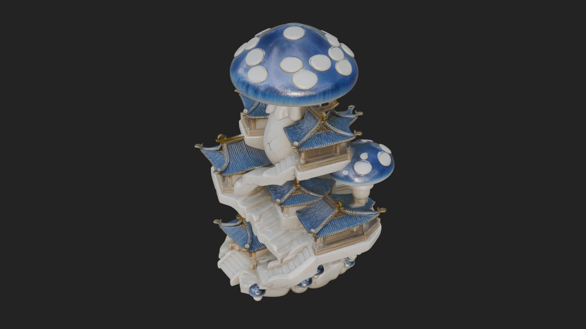 Mushroom Cap Pagoda Tower Design 1 3D Print Model 3D Model