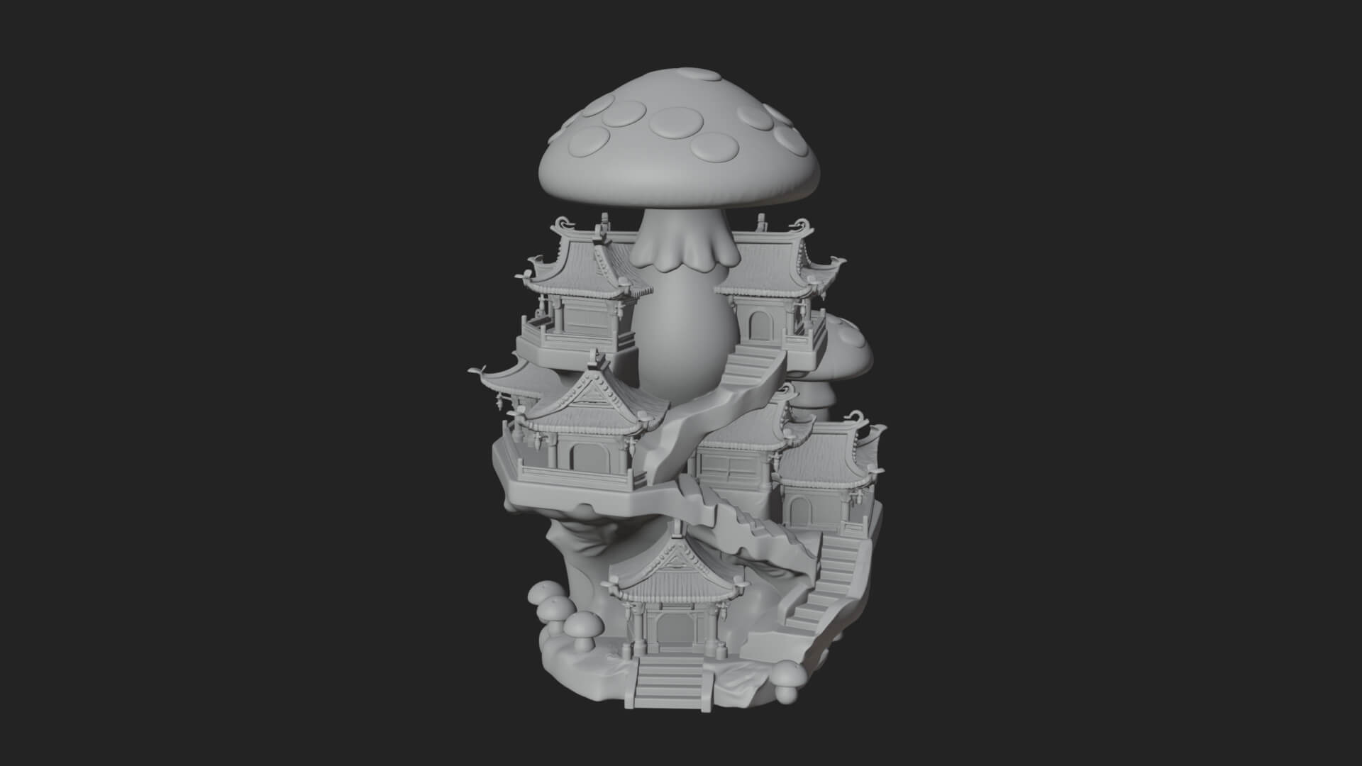 Mushroom Cap Pagoda Tower Design 1 3D Print Model 3D Model