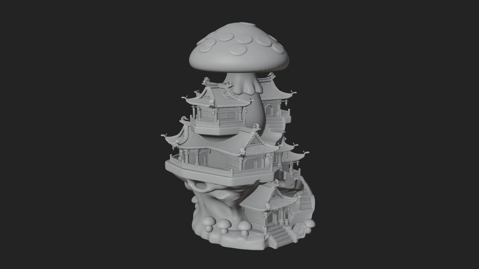 Mushroom Cap Pagoda Tower Design 1 3D Print Model 3D Model