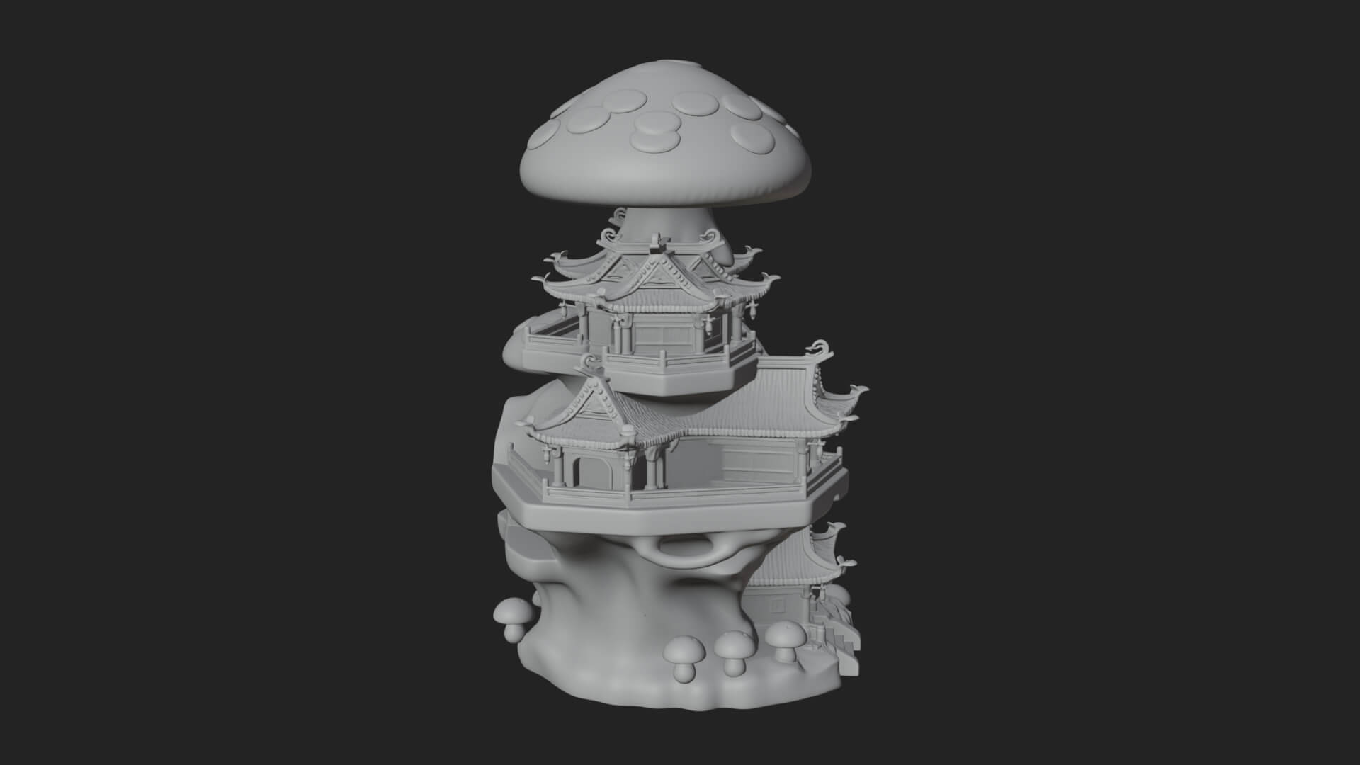 Mushroom Cap Pagoda Tower Design 1 3D Print Model 3D Model