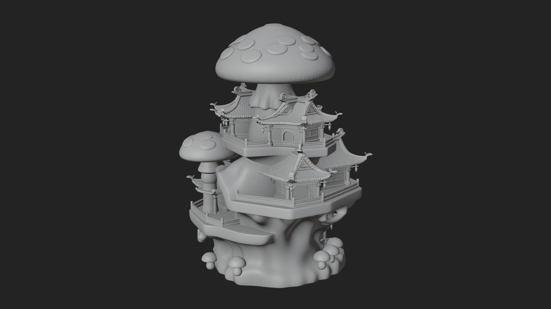 Mushroom Cap Pagoda Tower Design 1 3D Print Model 3D Model