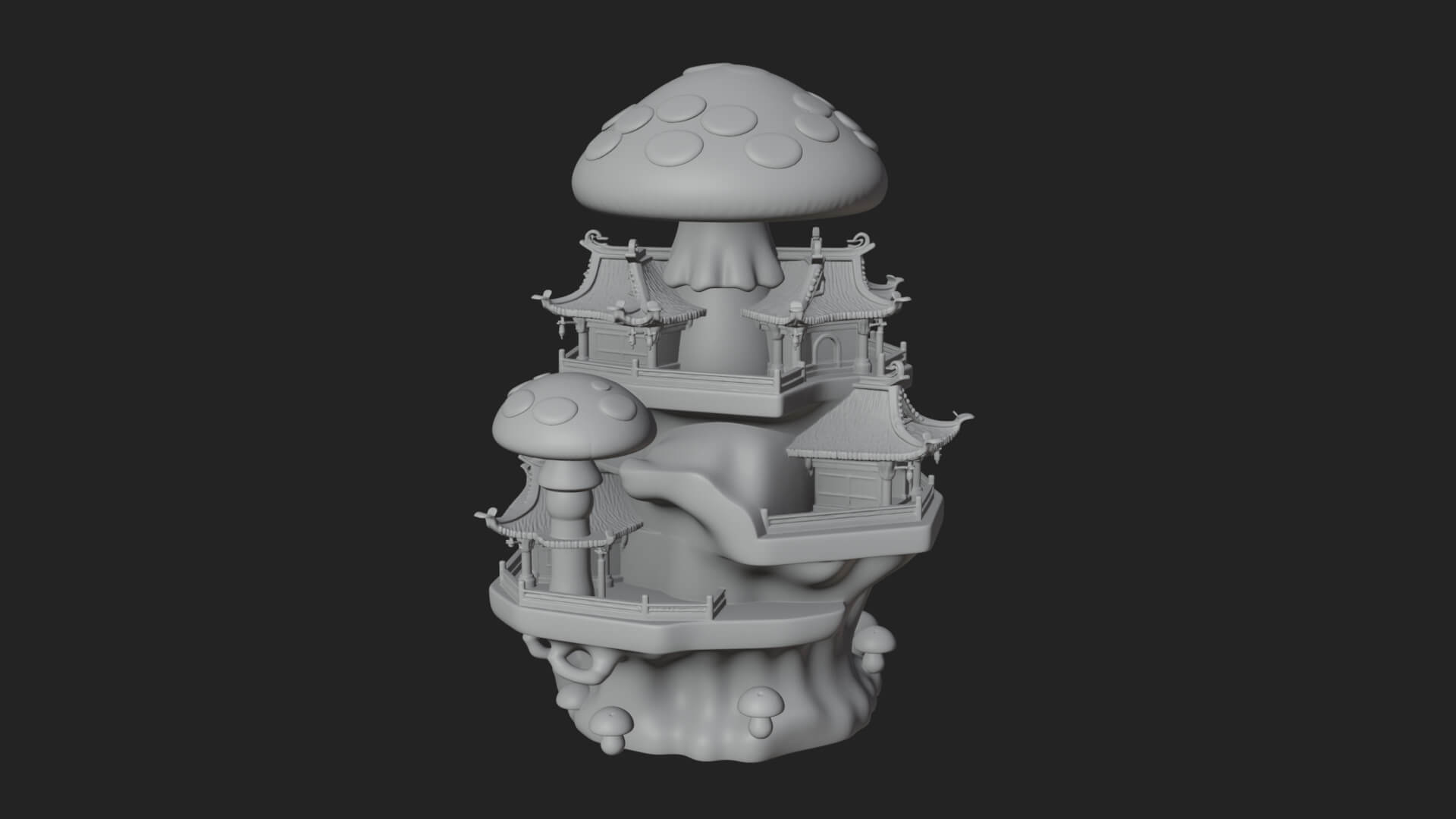 Mushroom Cap Pagoda Tower Design 1 3D Print Model 3D Model