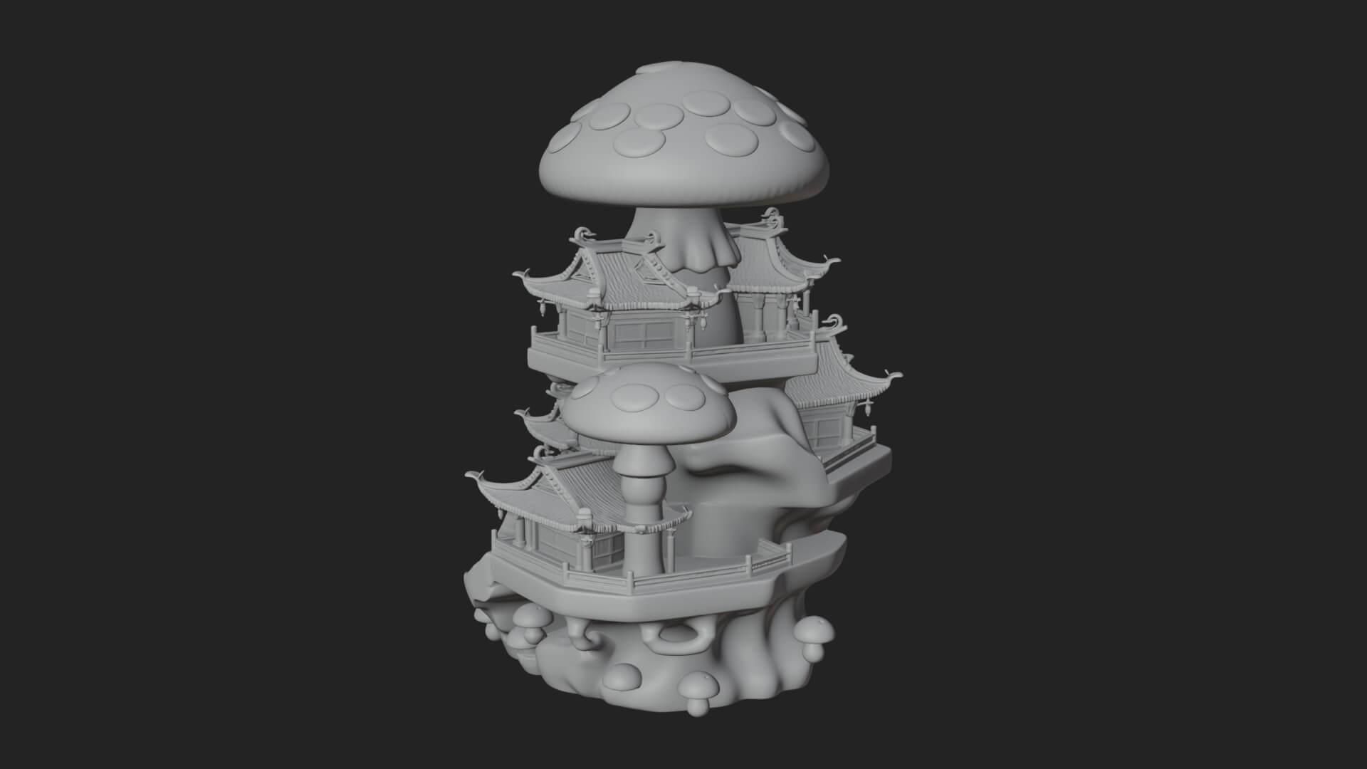 Mushroom Cap Pagoda Tower Design 1 3D Print Model 3D Model