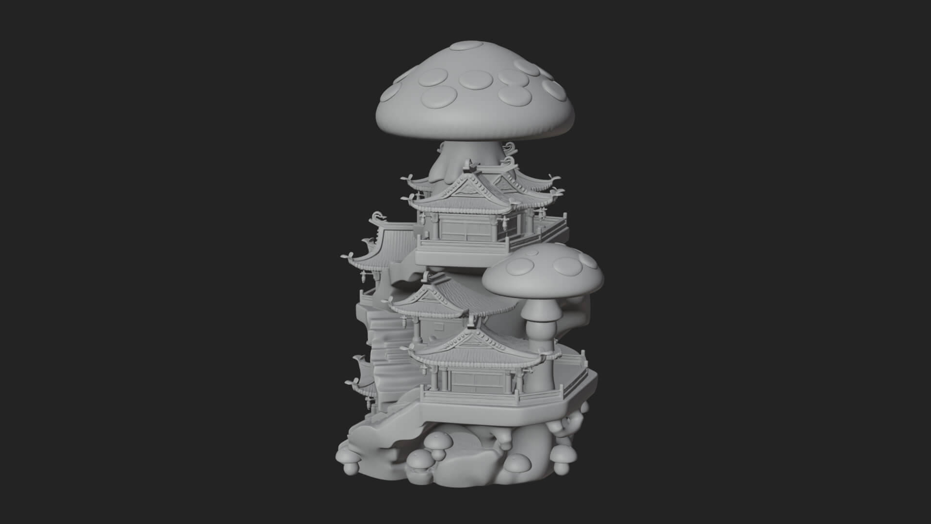 Mushroom Cap Pagoda Tower Design 1 3D Print Model 3D Model