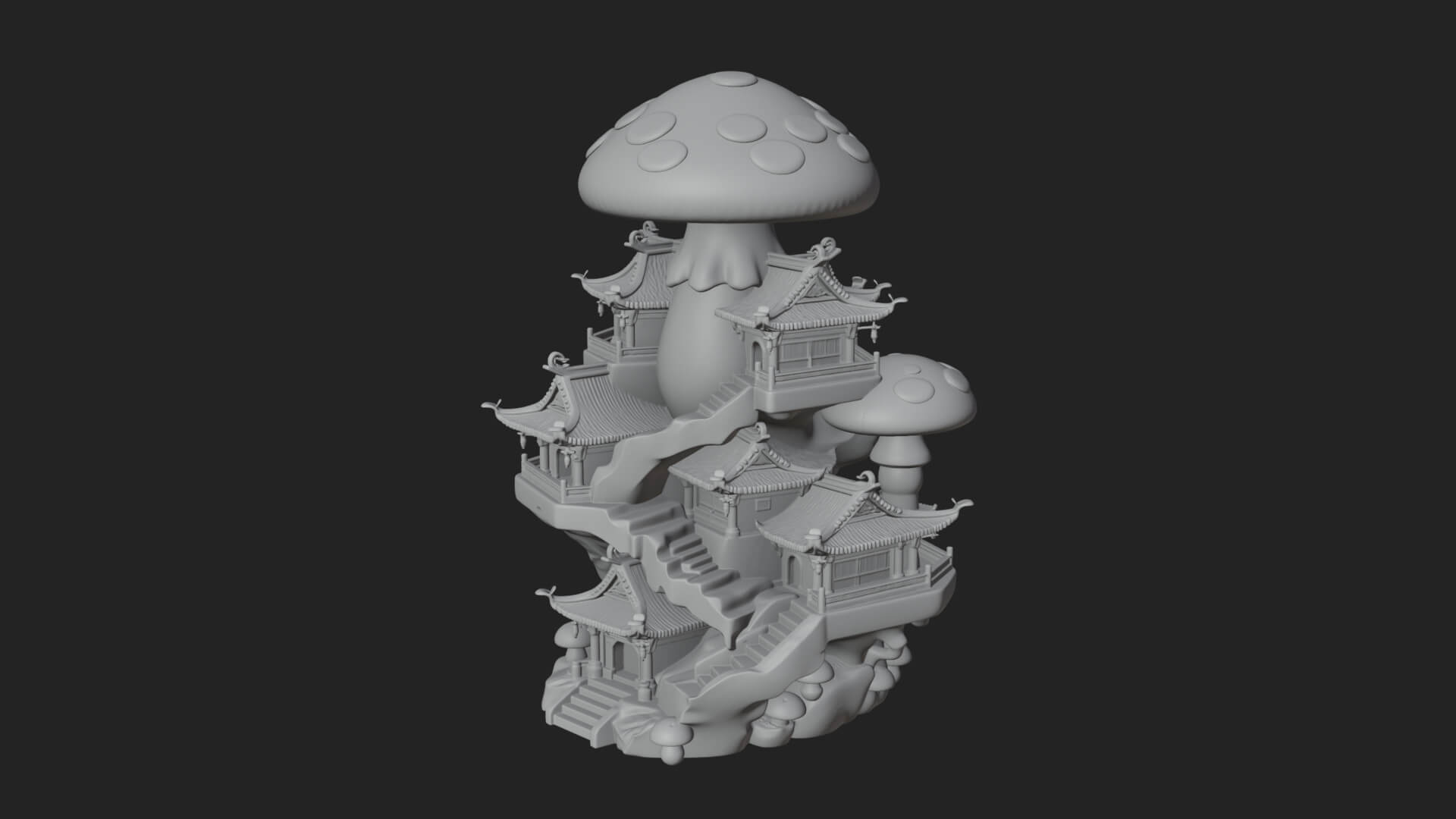 Mushroom Cap Pagoda Tower Design 1 3D Print Model 3D Model