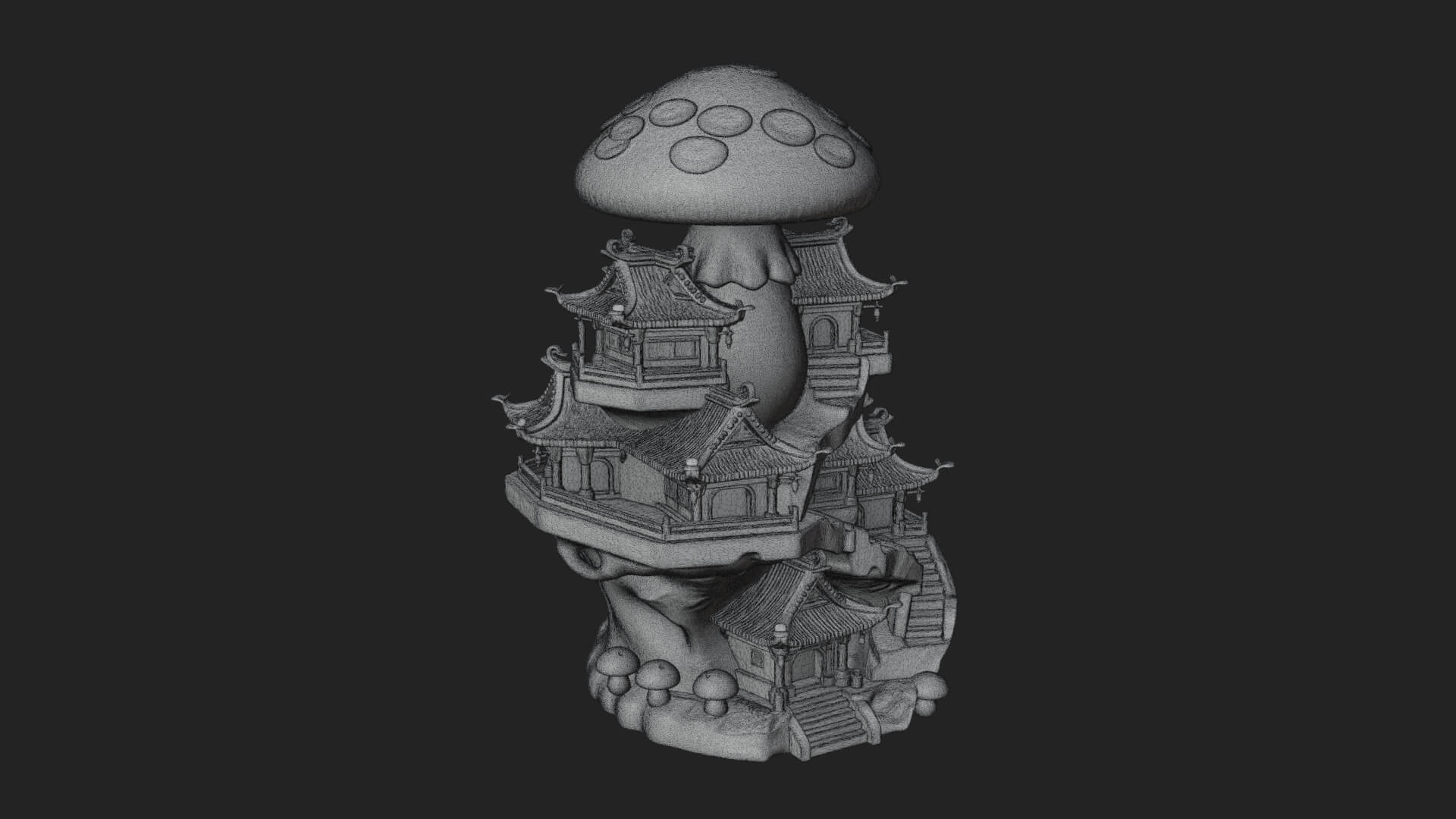 Mushroom Cap Pagoda Tower Design 1 3D Print Model 3D Model