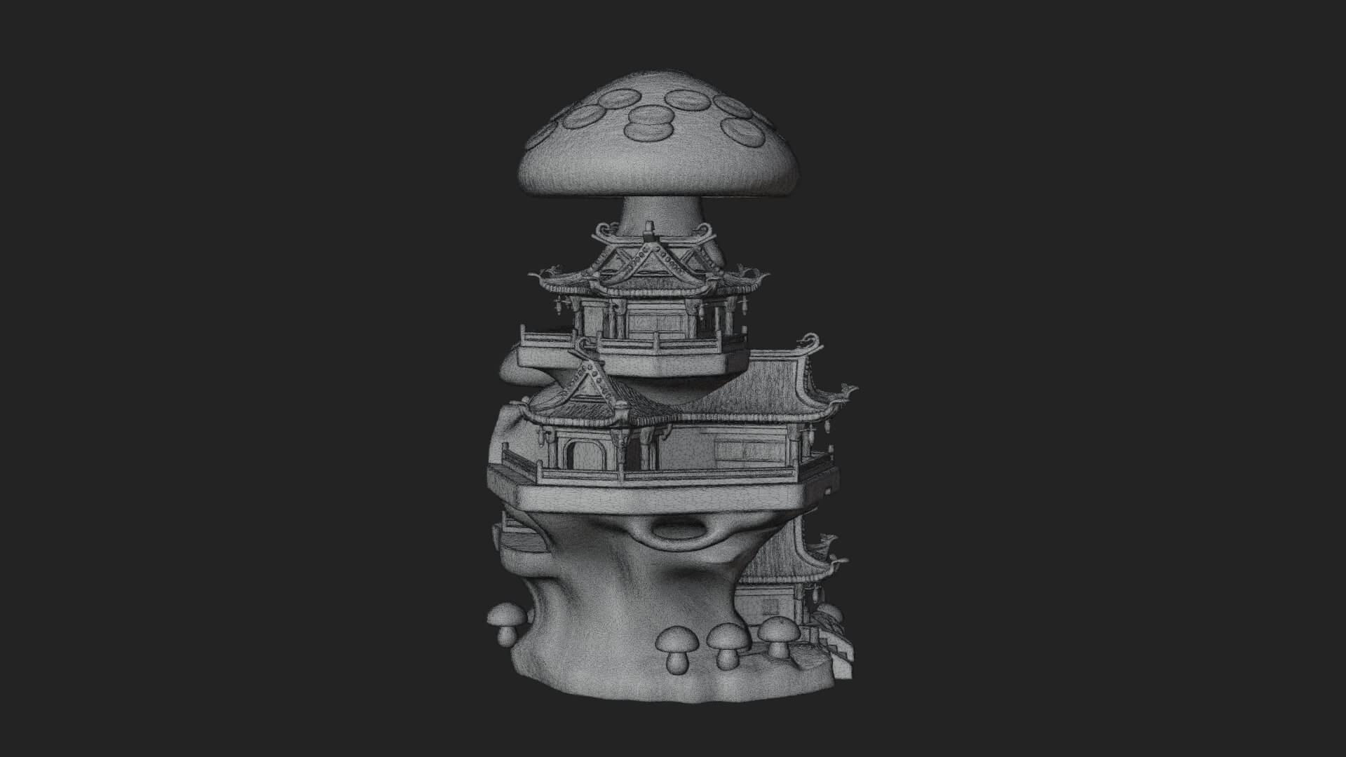 Mushroom Cap Pagoda Tower Design 1 3D Print Model 3D Model