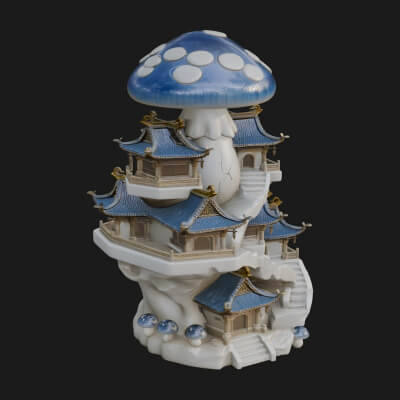 Mushroom Cap Pagoda Tower Design 1 3D Print Model