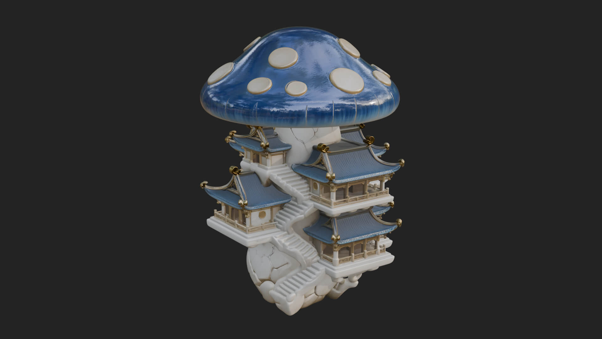 Mushroom Cap Pagoda Tower Design 2 3D Print Model 3D Model