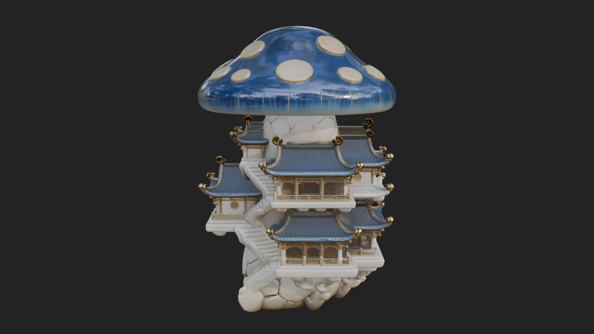 Mushroom Cap Pagoda Tower Design 2 3D Print Model 3D Model