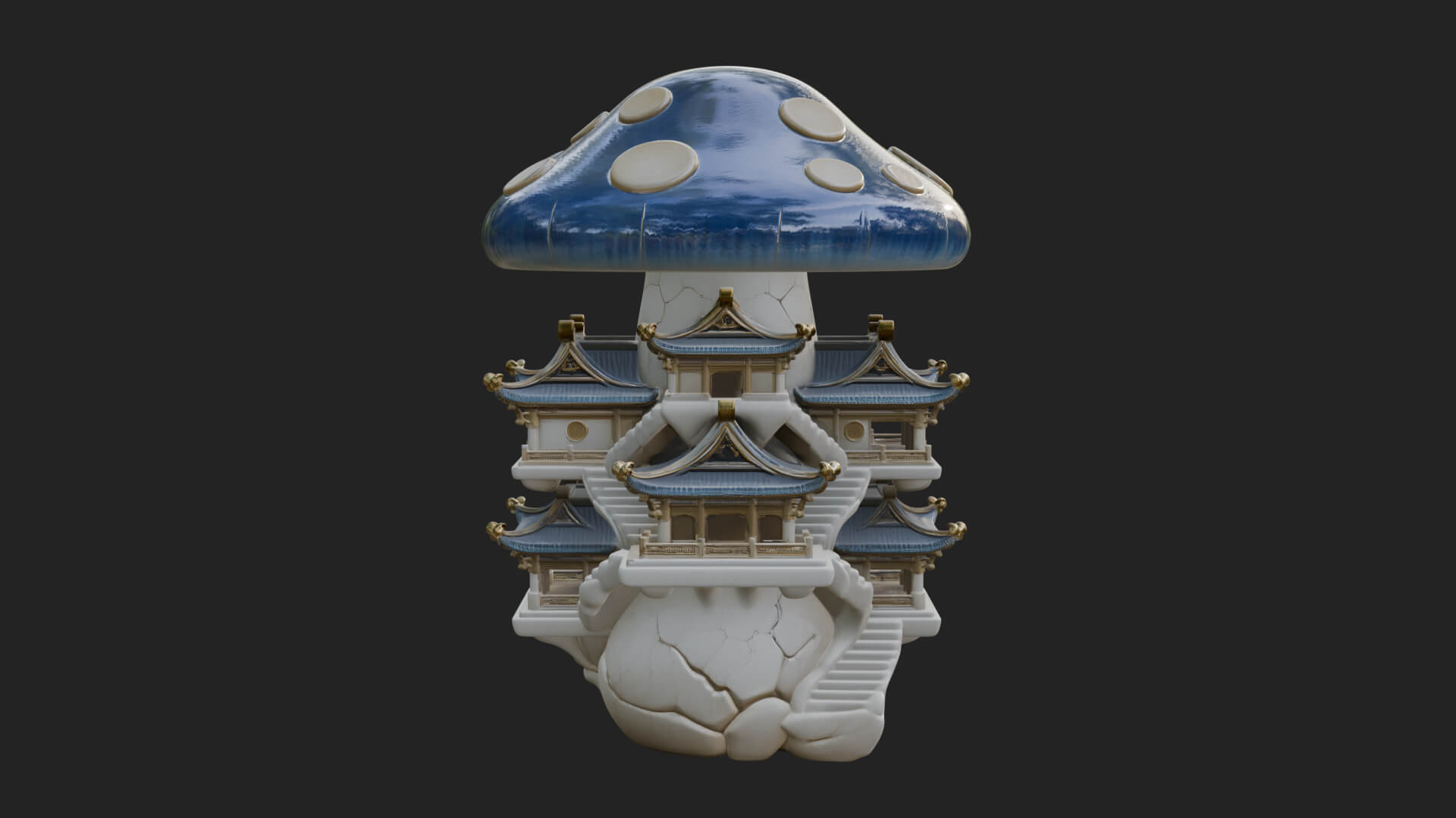 Mushroom Cap Pagoda Tower Design 2 3D Print Model 3D Model