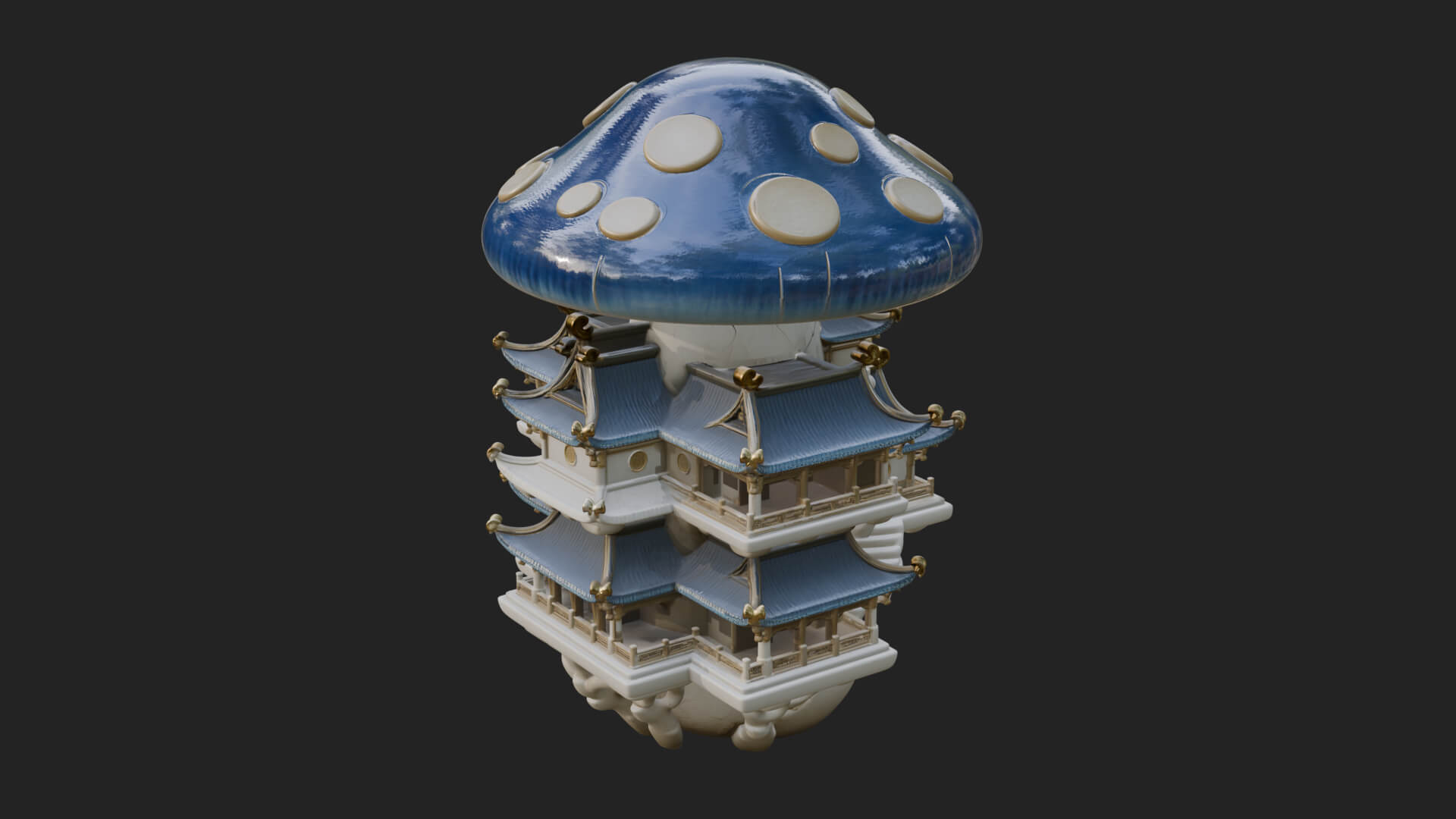 Mushroom Cap Pagoda Tower Design 2 3D Print Model 3D Model