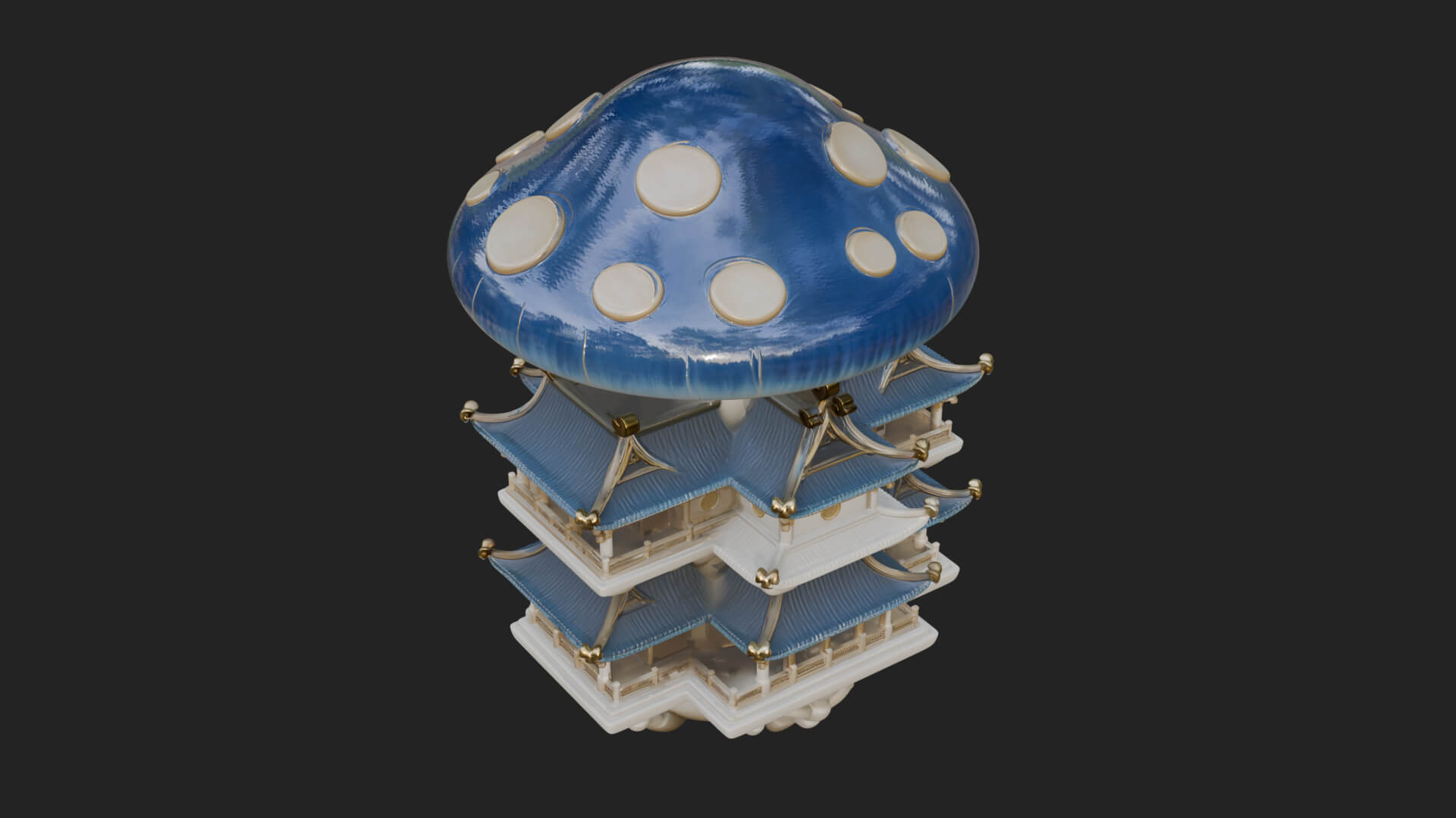 Mushroom Cap Pagoda Tower Design 2 3D Print Model 3D Model
