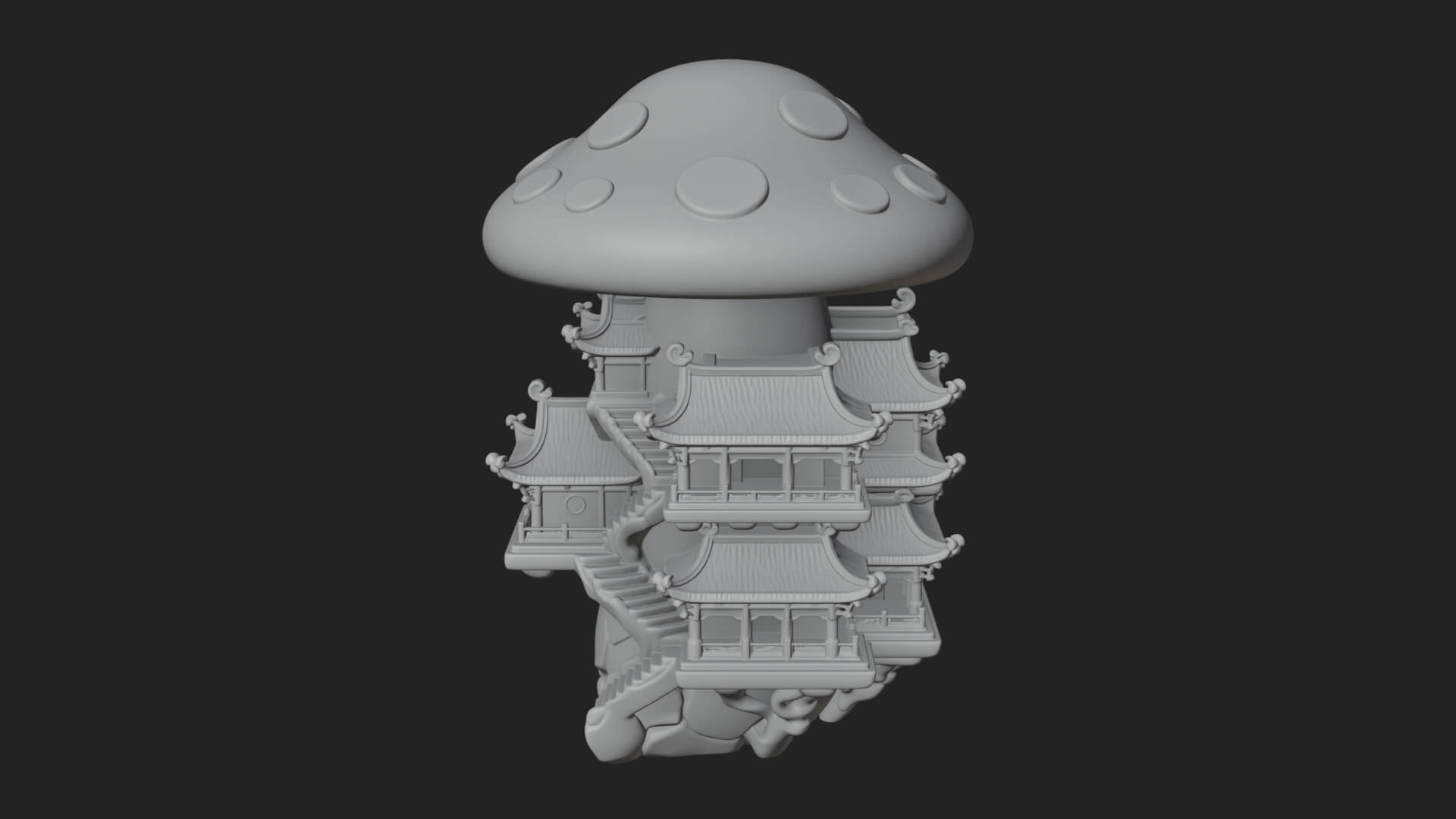 Mushroom Cap Pagoda Tower Design 2 3D Print Model 3D Model