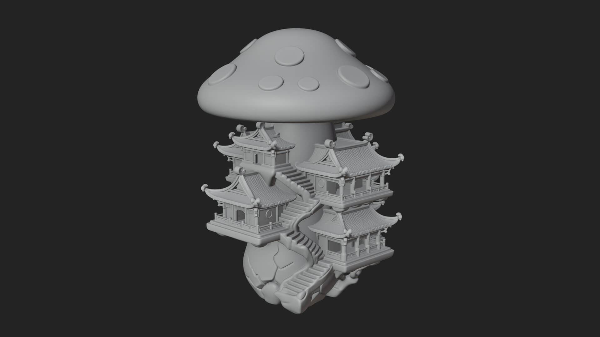 Mushroom Cap Pagoda Tower Design 2 3D Print Model 3D Model
