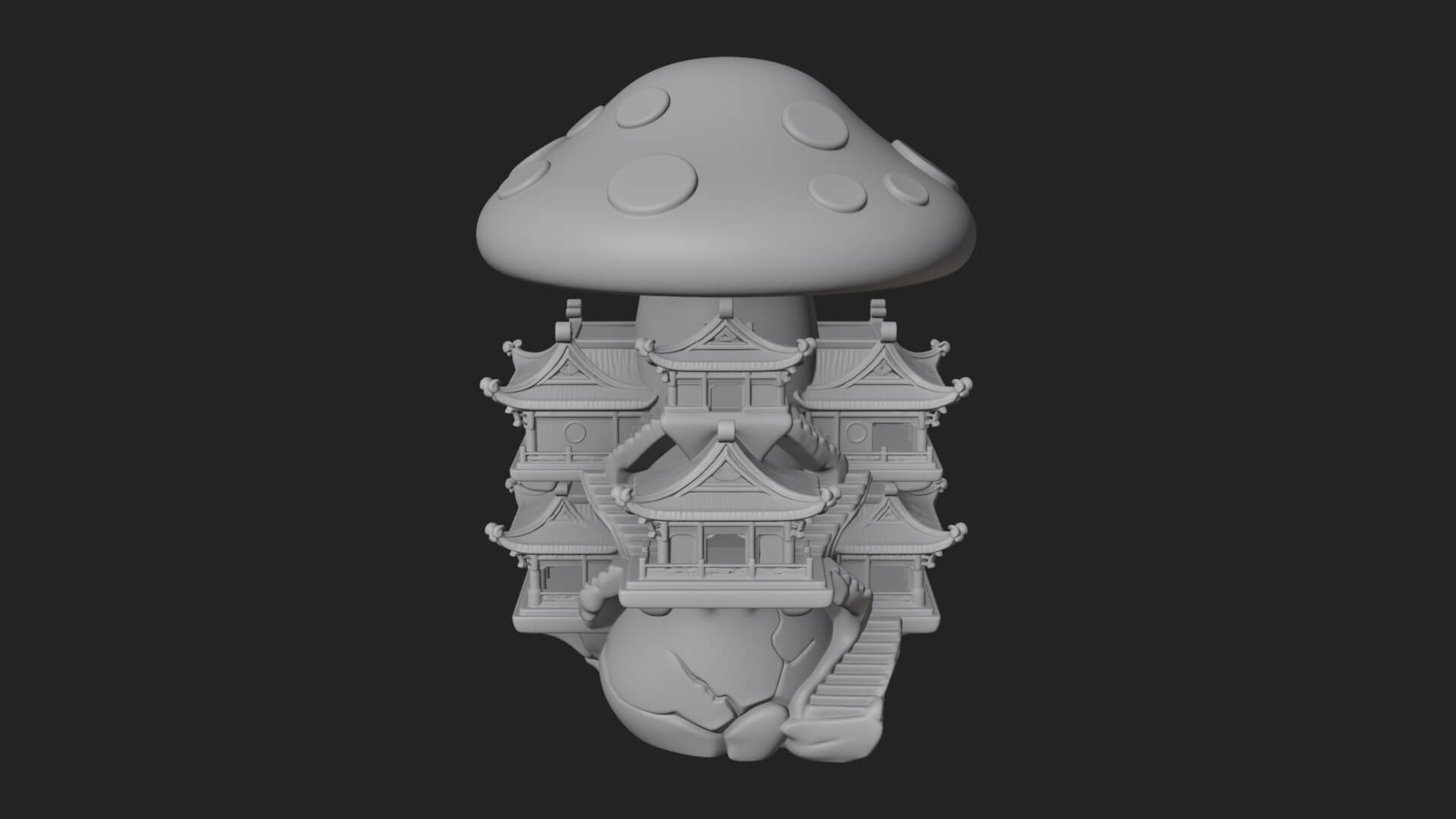 Mushroom Cap Pagoda Tower Design 2 3D Print Model 3D Model