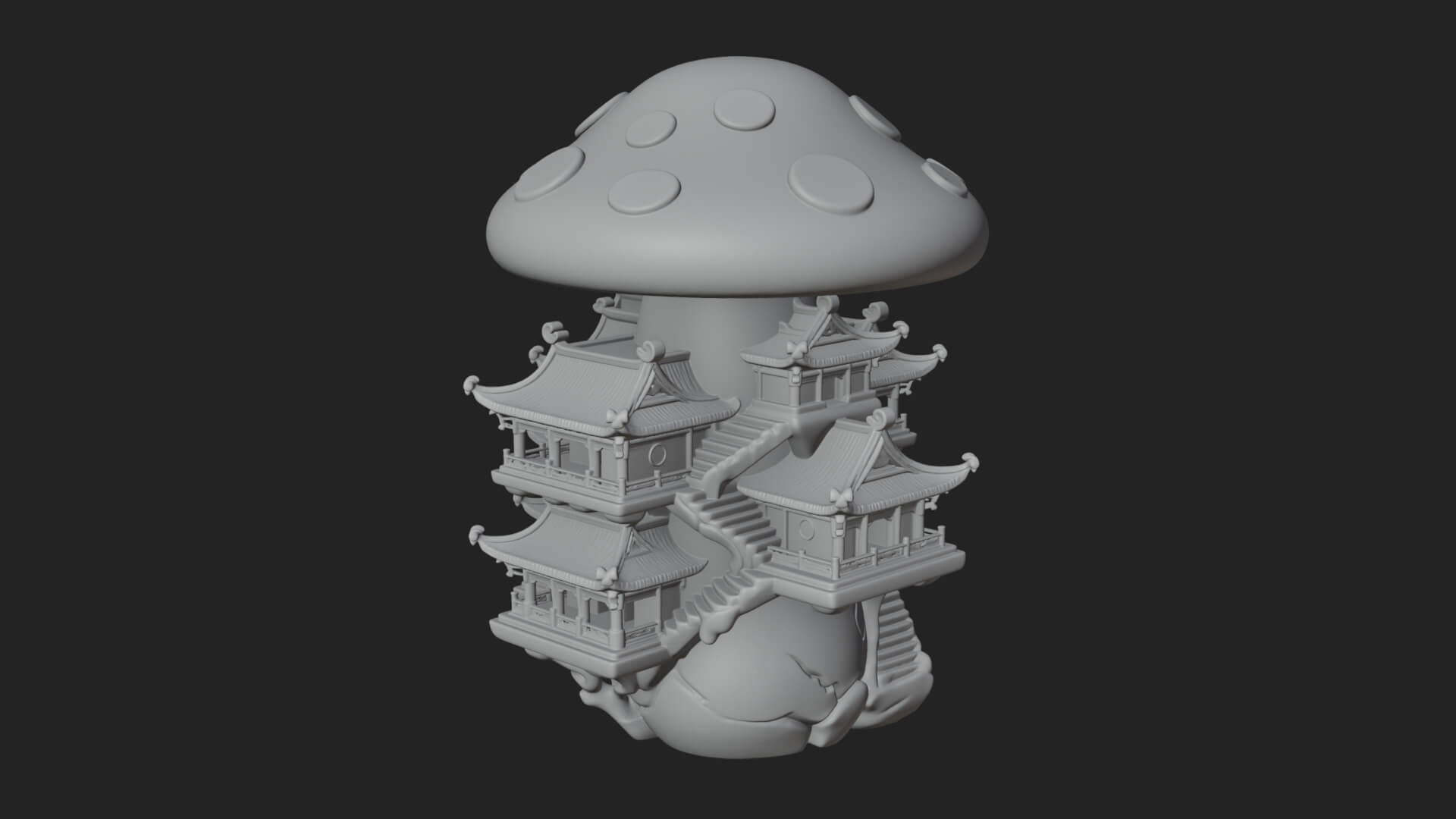 Mushroom Cap Pagoda Tower Design 2 3D Print Model 3D Model