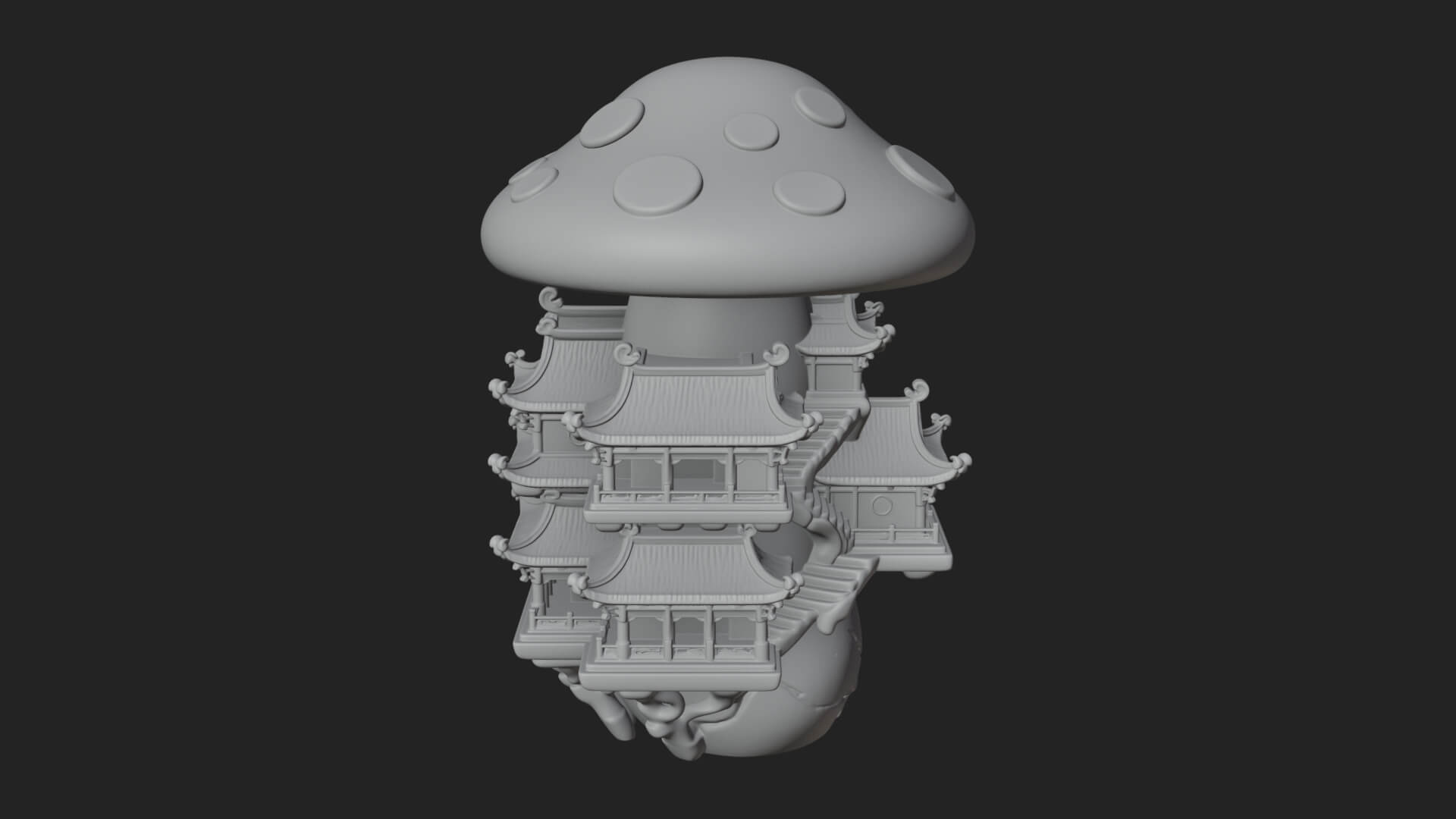 Mushroom Cap Pagoda Tower Design 2 3D Print Model 3D Model