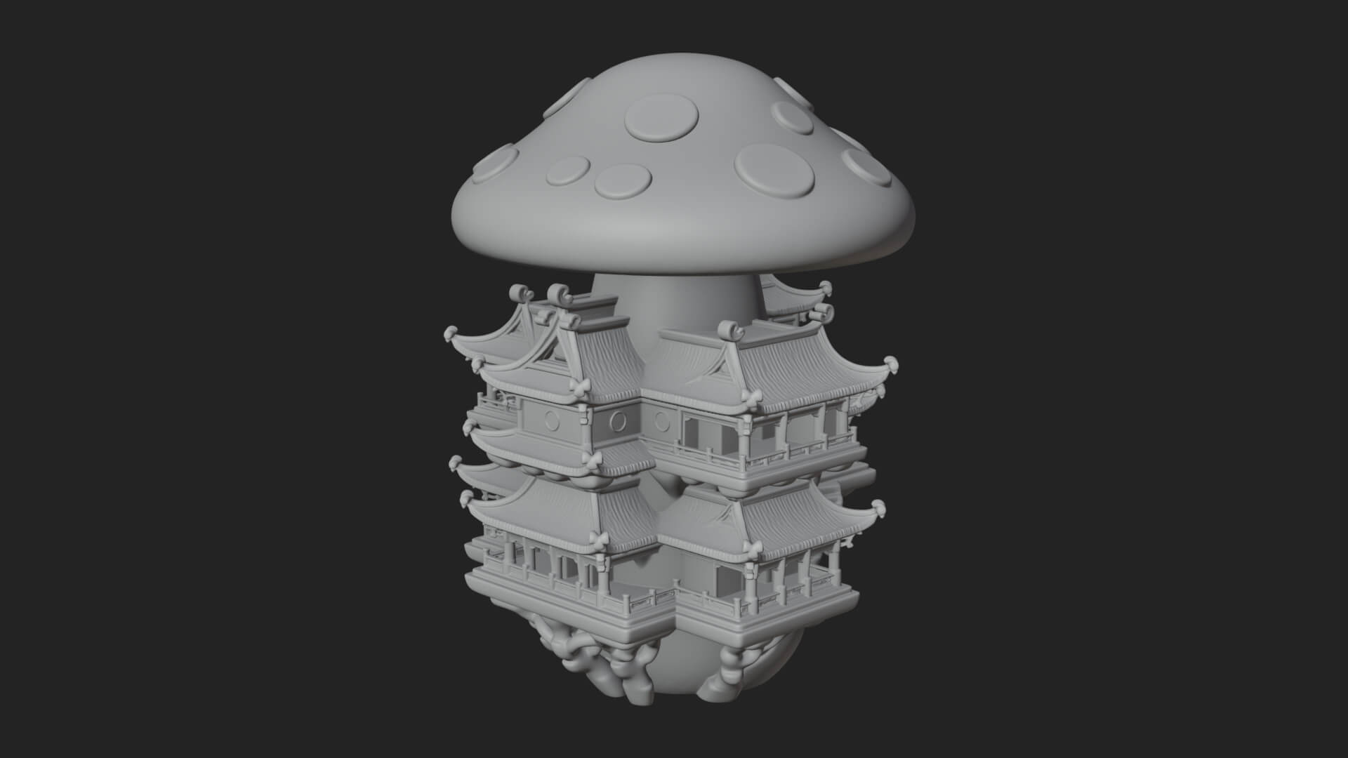 Mushroom Cap Pagoda Tower Design 2 3D Print Model 3D Model