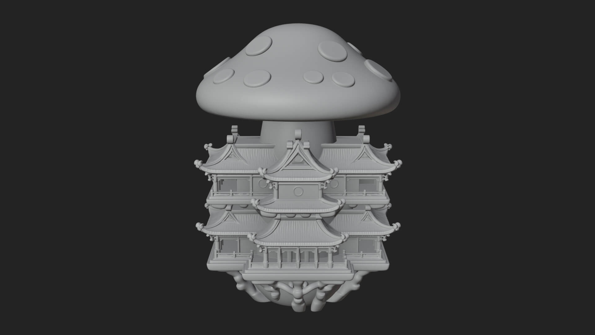 Mushroom Cap Pagoda Tower Design 2 3D Print Model 3D Model