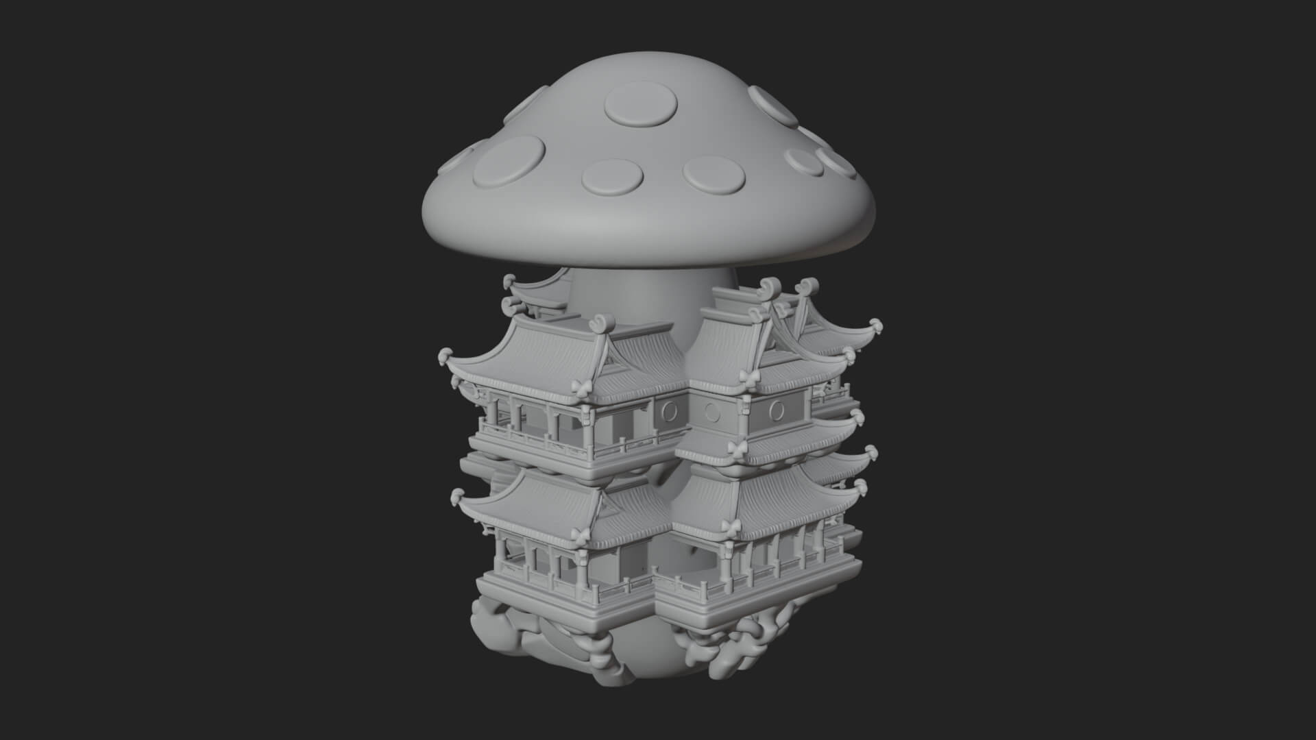 Mushroom Cap Pagoda Tower Design 2 3D Print Model 3D Model