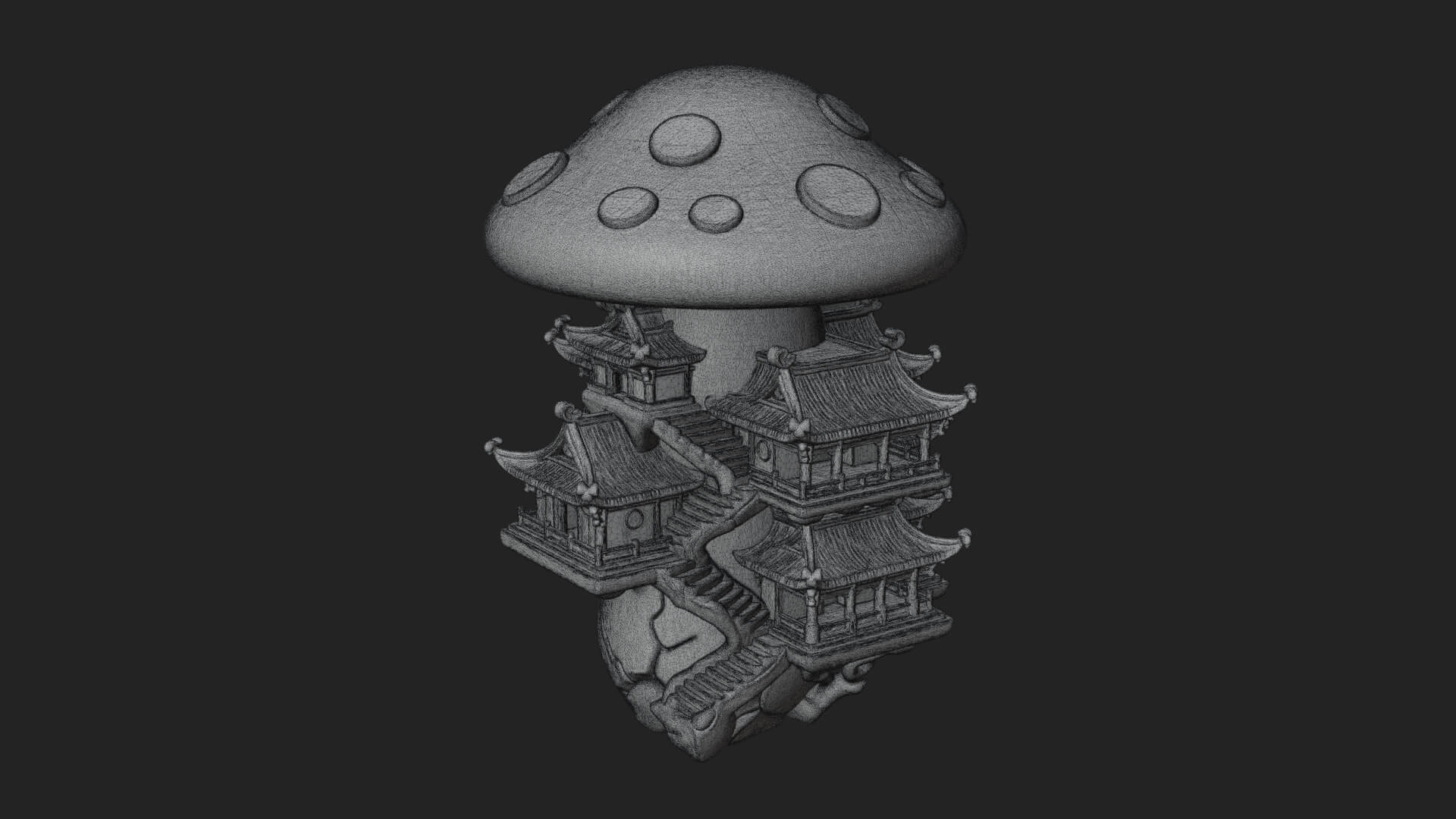 Mushroom Cap Pagoda Tower Design 2 3D Print Model 3D Model