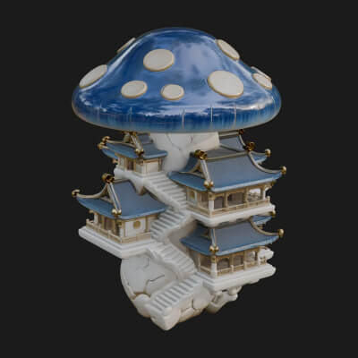 Mushroom Cap Pagoda Tower Design 2 3D Print Model