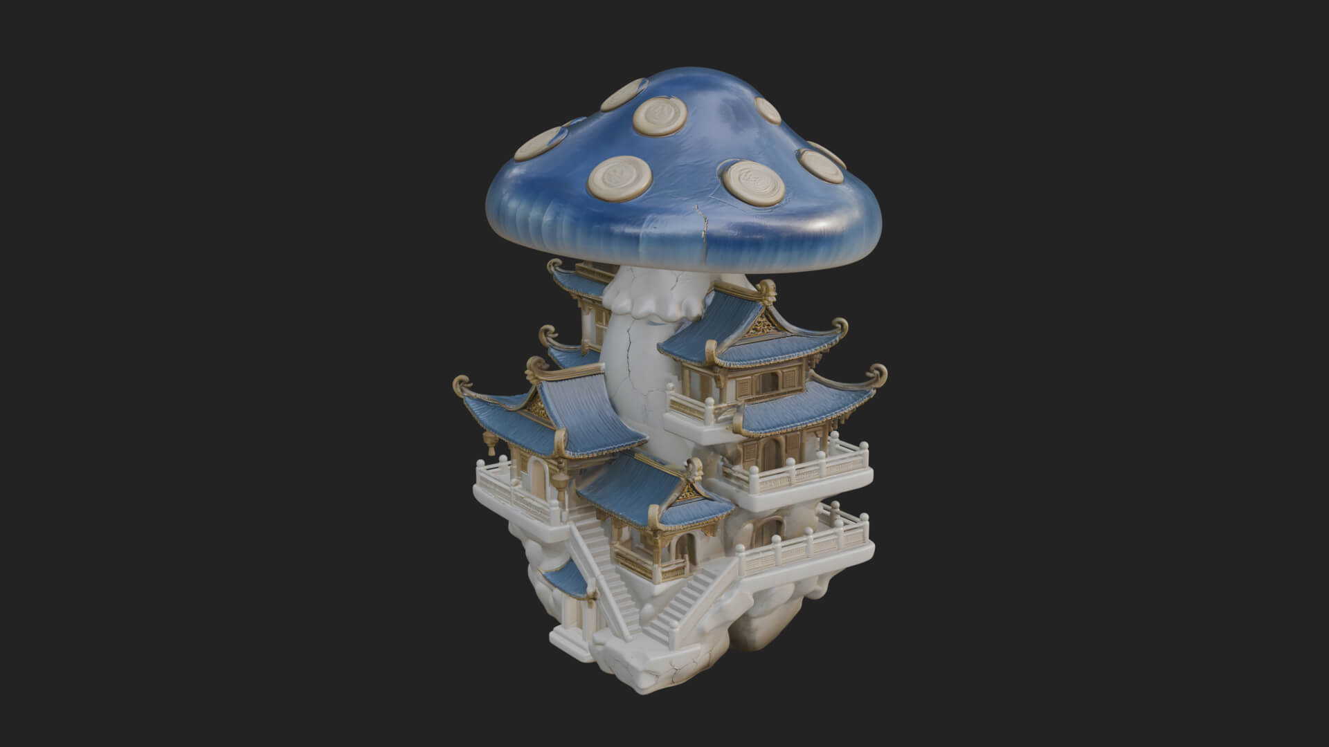 Mushroom Cap Pagoda Tower Design 3 3D Print Model 3D Model