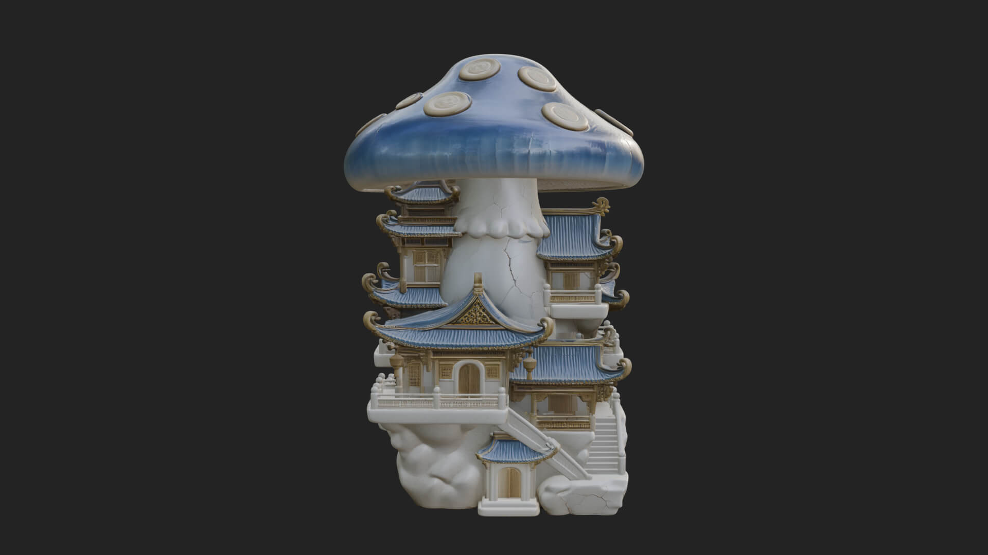 Mushroom Cap Pagoda Tower Design 3 3D Print Model 3D Model