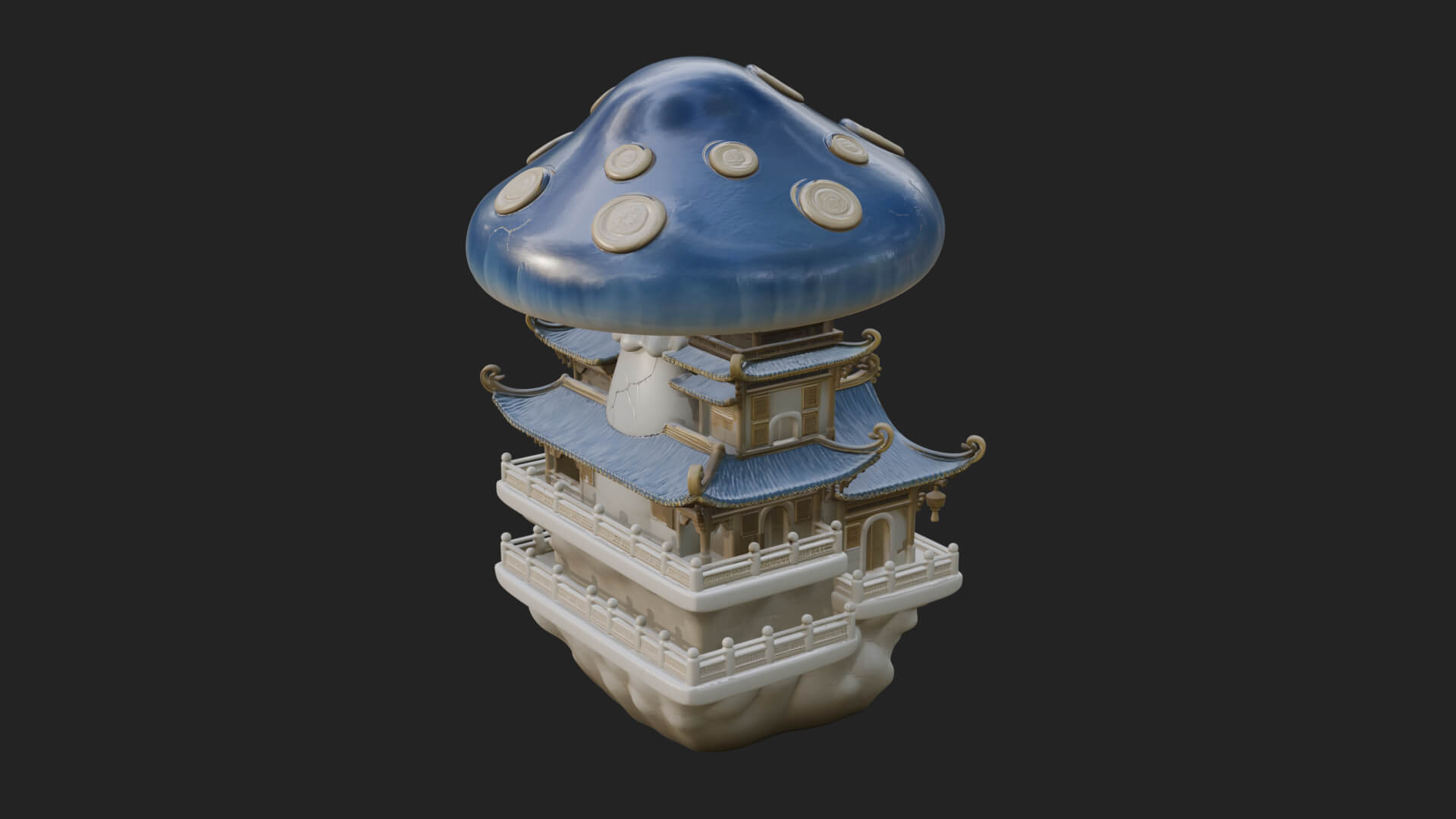 Mushroom Cap Pagoda Tower Design 3 3D Print Model 3D Model