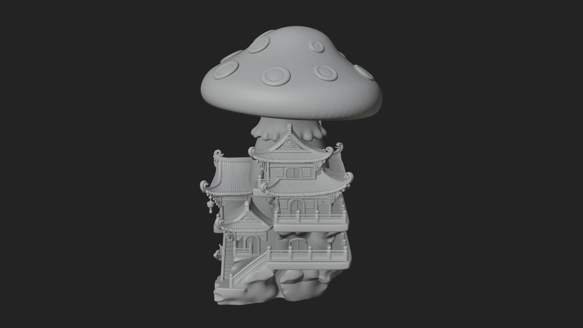 Mushroom Cap Pagoda Tower Design 3 3D Print Model 3D Model