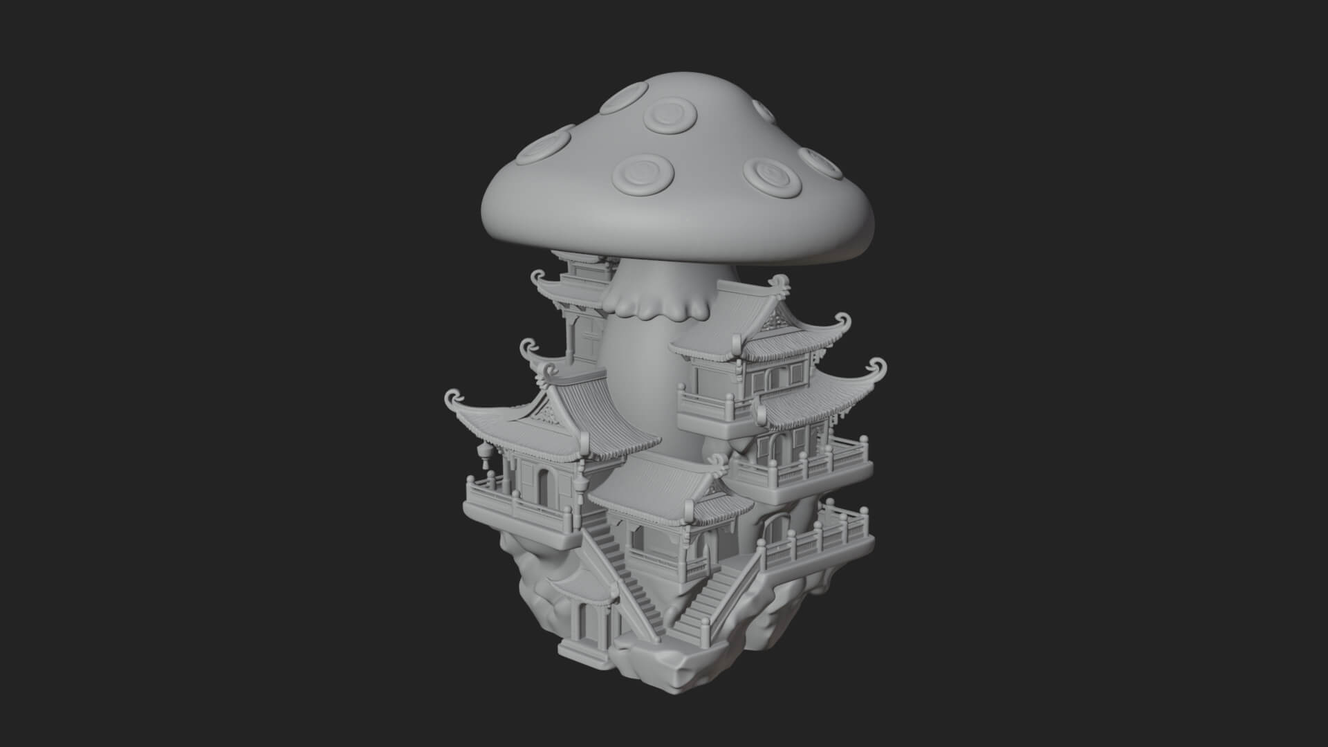 Mushroom Cap Pagoda Tower Design 3 3D Print Model 3D Model