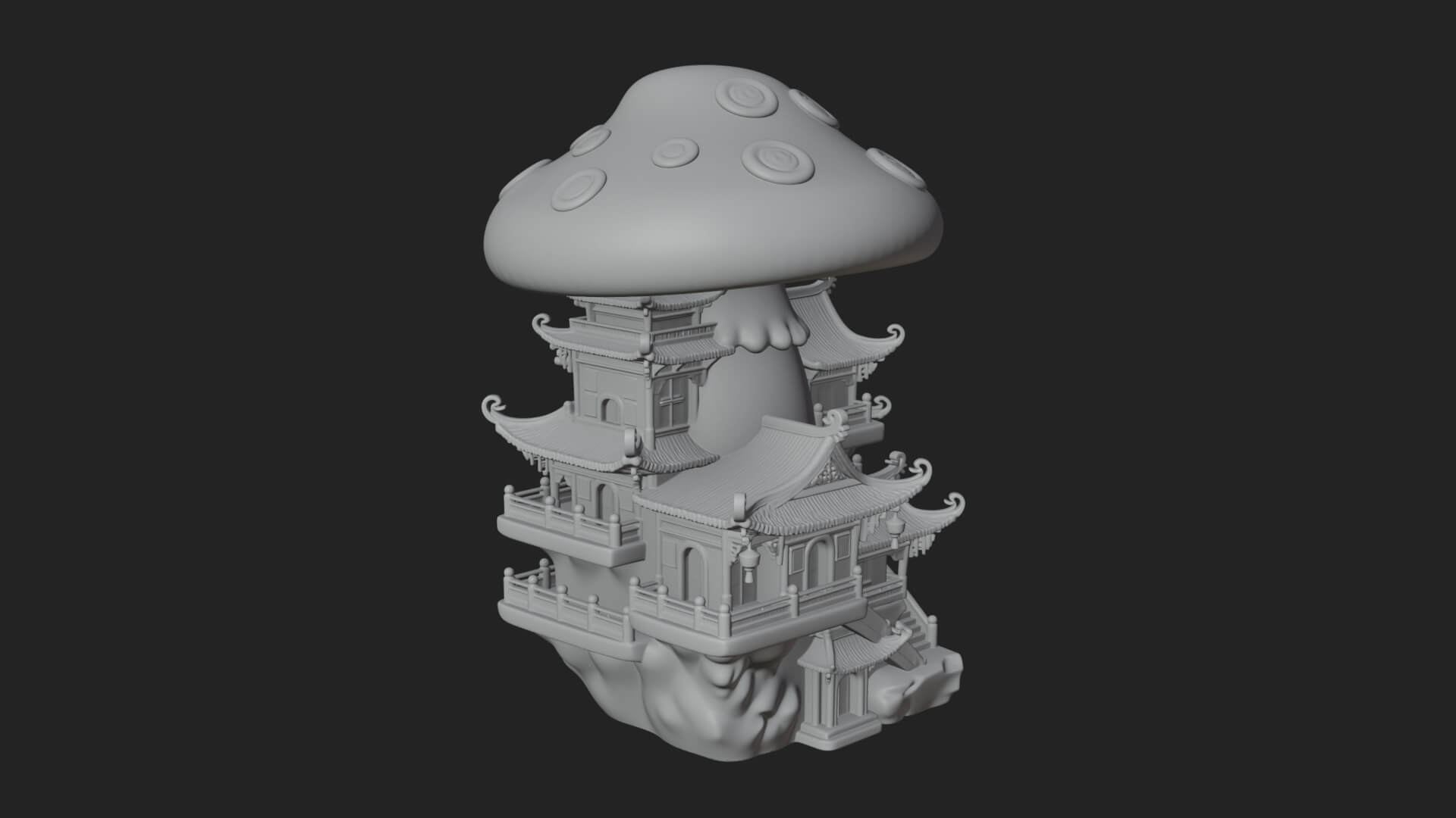 Mushroom Cap Pagoda Tower Design 3 3D Print Model 3D Model