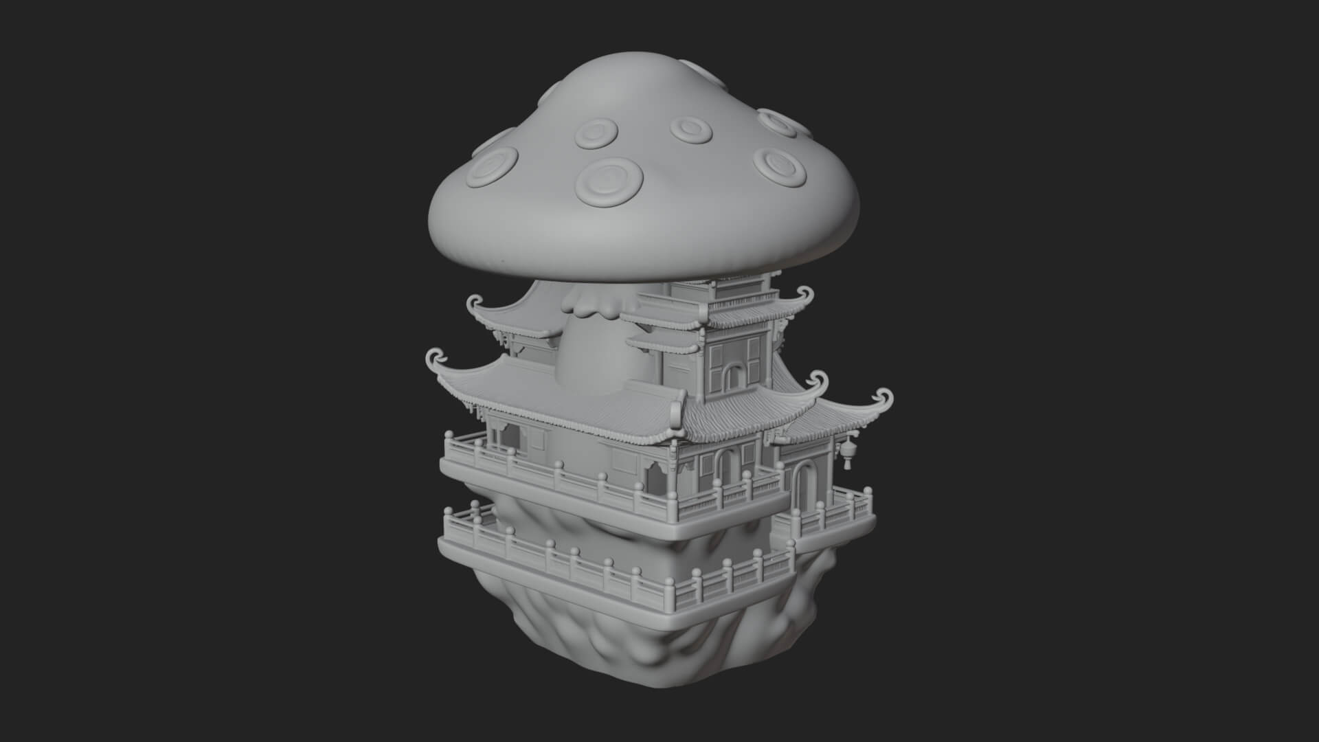 Mushroom Cap Pagoda Tower Design 3 3D Print Model 3D Model