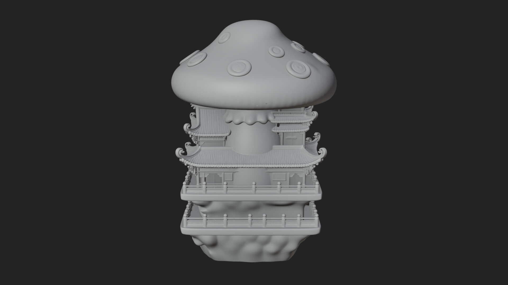 Mushroom Cap Pagoda Tower Design 3 3D Print Model 3D Model
