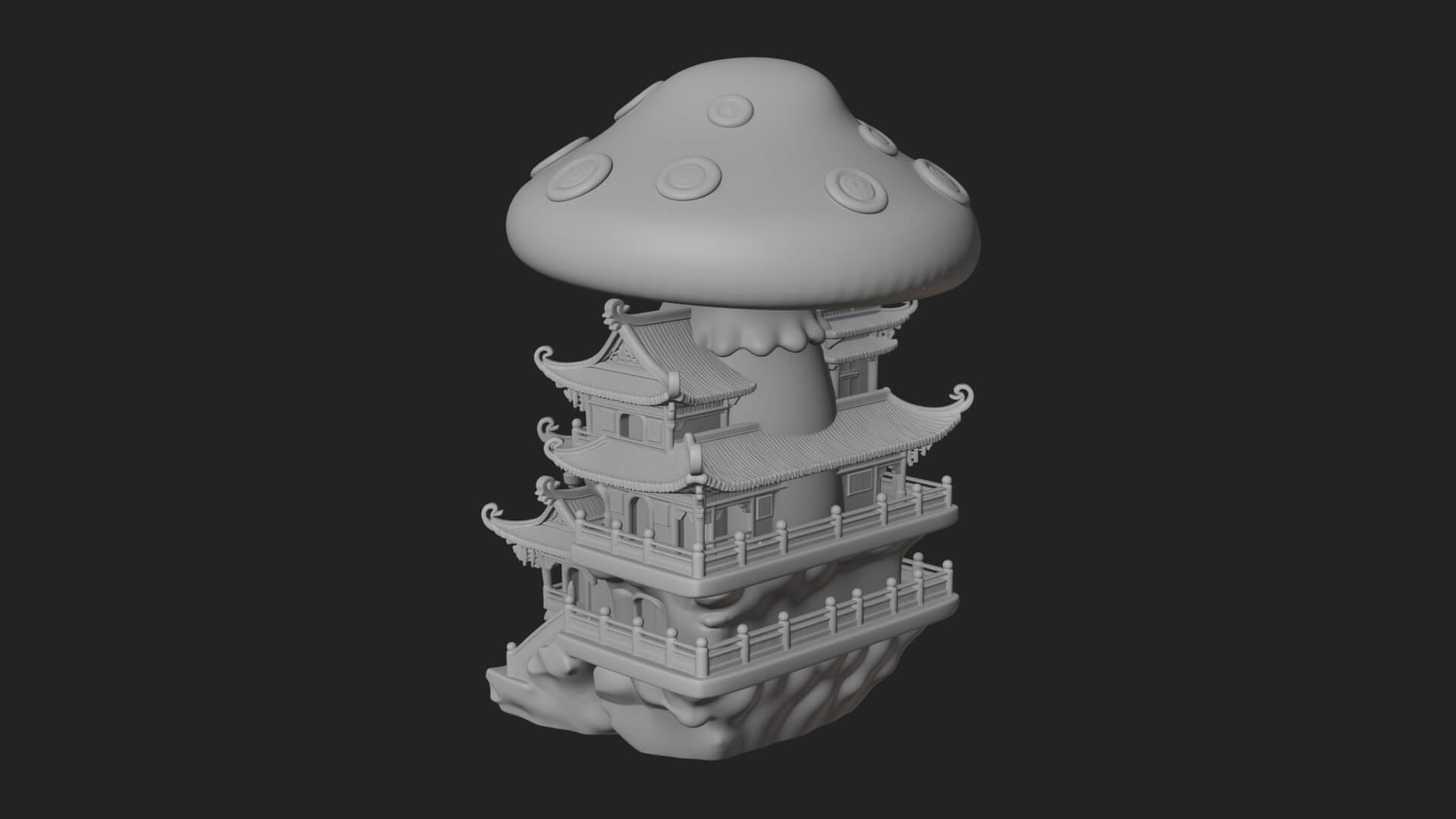 Mushroom Cap Pagoda Tower Design 3 3D Print Model 3D Model