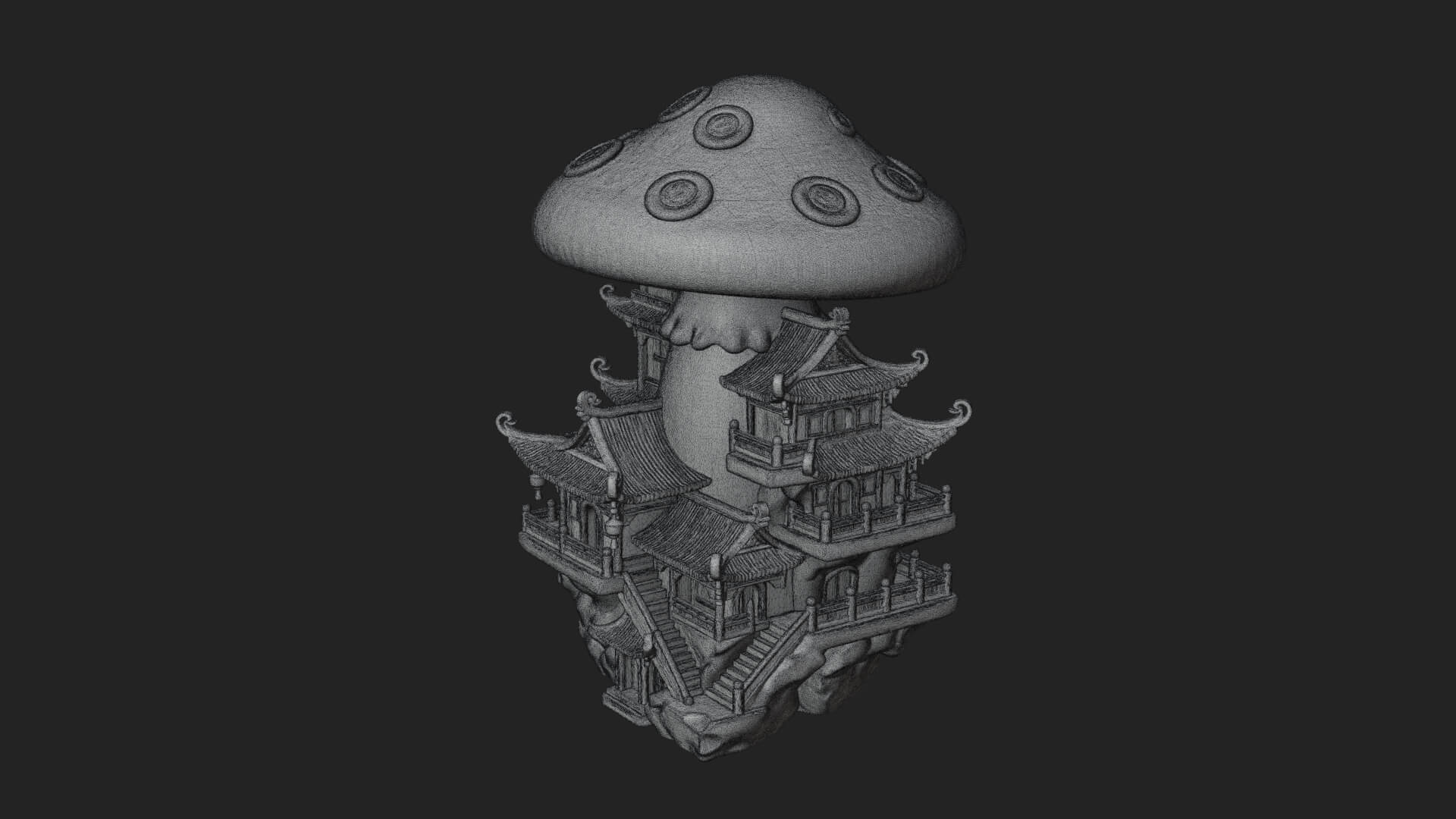 Mushroom Cap Pagoda Tower Design 3 3D Print Model 3D Model