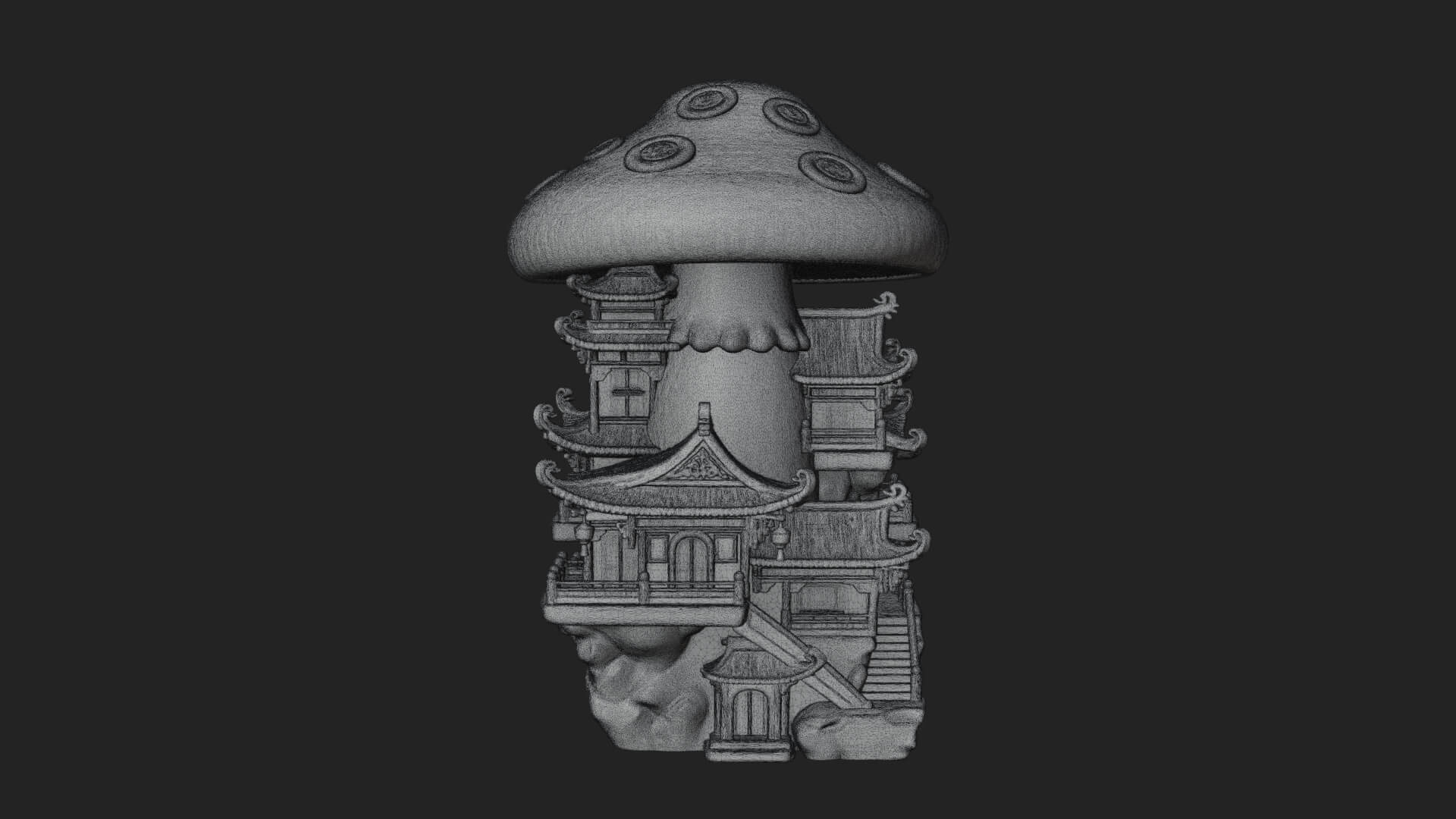 Mushroom Cap Pagoda Tower Design 3 3D Print Model 3D Model