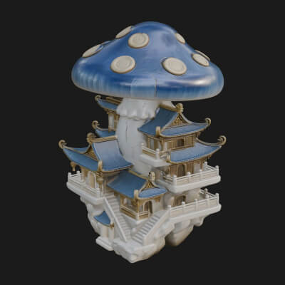 Mushroom Cap Pagoda Tower Design 3 3D Print Model