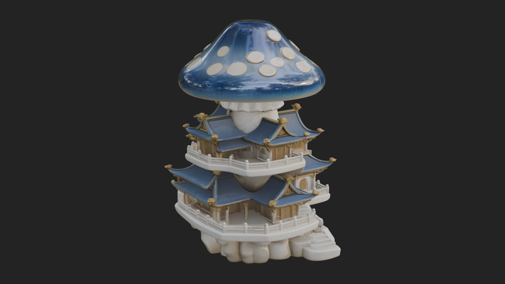 Mushroom Cap Pagoda Tower Design 4 3D Print Model 3D Model
